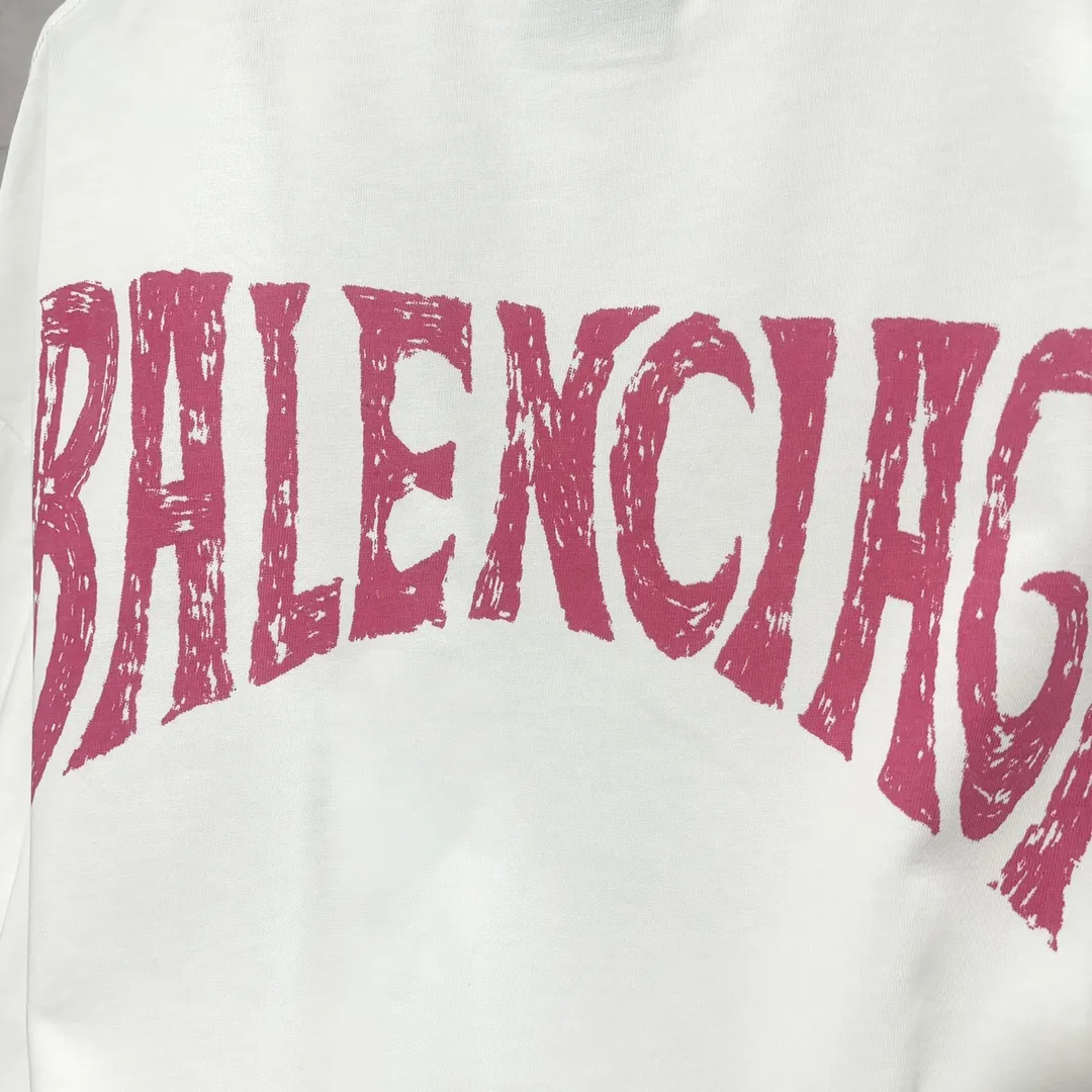 🅿️160 9105# Real shot top version [[BALENCIA*GA] official website quality Paris new classic letter back panel printed short-sleeved T-shirt OS version loose dropped shoulders Unisex fabric: 260g 100% cotton double yarn Process: back panel printing Garment wash Shape solid color Color: black white Size: XS S M L