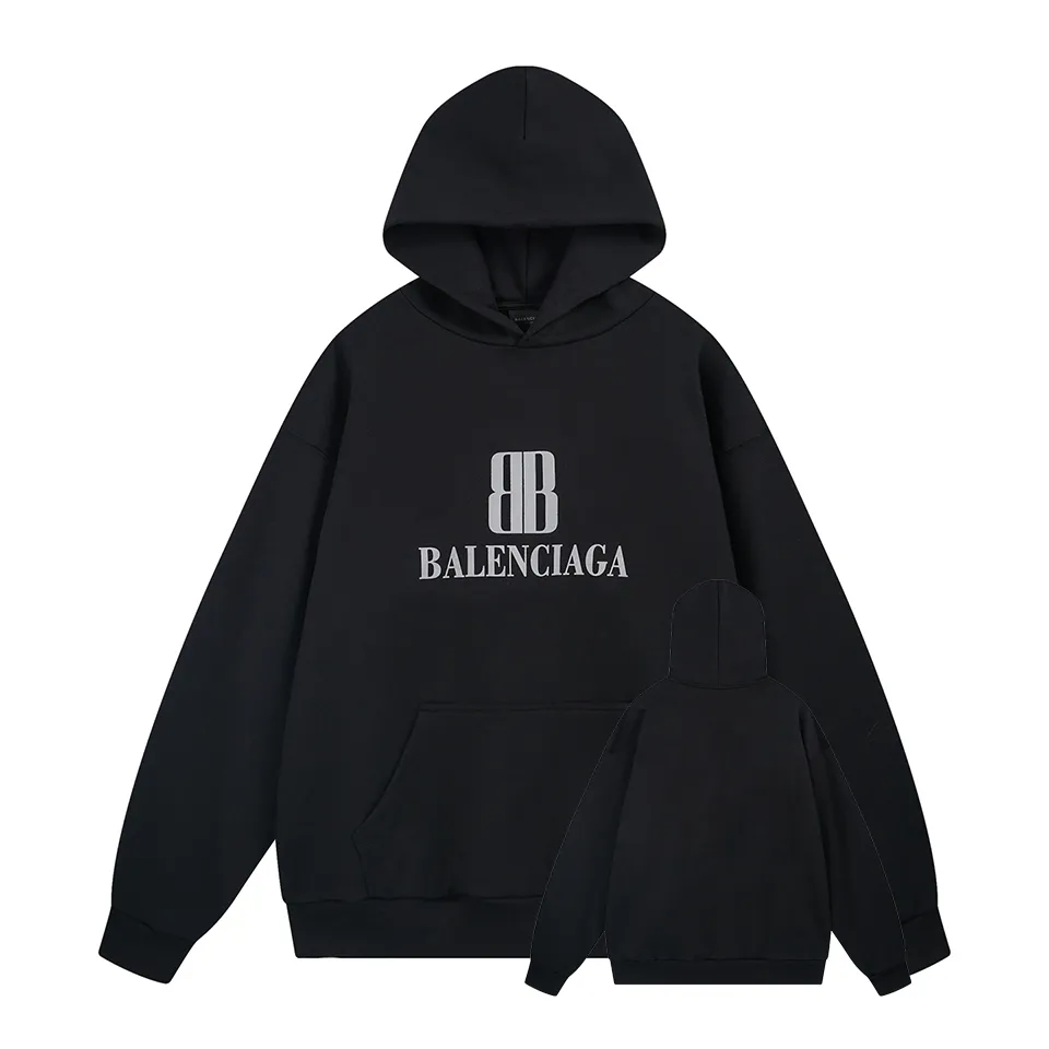 🅿️340 BALENCI*GA Paris double B new logo style hooded long-sleeved sweatshirt. The front panel is printed with imported environmentally friendly glue printing. The letters are clear. The effect is three-dimensional. Exclusively woven and dyed 460g fabric. Threads are dyed in the same vat with zero color difference. Brick cabinet synchronization. Welcome to compare. Same style for men and women -Color: black -SIZE: Xs S M L Style number 8962#