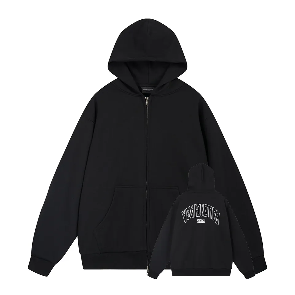 🅿️380 BALENCI*GA Paris embroidered small letters hooded zipper sweatshirt. The front and back embroidery is finely embroidered by imported Tajima embroidery machines. Customized matching hardware. The letters are clear. The effect is three-dimensional. Exclusively pattern-woven and dyed 460g fabric. Threads are dyed in the same cylinder with zero color difference. Brick cabinet synchronization. Welcome to compare. Same style for men and women -Color: black -SIZE: Xs S M L Style number 8983#