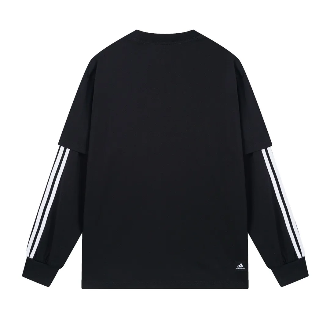 🅿️226 Detailed picture [Top version. Official website quality] BALENCI*GA/Paris co-branded Adidas classic LOGO combination on the front, embroidered long-sleeved T-shirt# The fabric is made of Paris ZP custom-woven and dyed cotton double yarn. Weighing 260 grams, the cloth surface is clean. The cloth pattern is clear, soft and comfortable. The color fastness is good. It is not easy to change color. The threads are dyed with no color difference. The classic letter LOGO embroidery is embroidered using imported Tajima embroidery machine. The lines are clear and the effect is three-dimensional. Restored brick cabinets. The version adopts OS loose shoulder design. Same style for men and women. Code: BL225030 Color: white, black Size: XS S M L