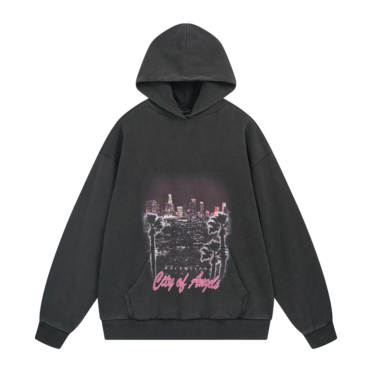🅿️356 real photos [Top version. Official website quality] BALENCI*GA/25 new model. Latest style SS25 ready-to-wear washable hooded sweatshirt with Los Angeles night scene direct-printed print on the front. Research and development at the first time, different market currencies. Comparisons welcome. The fabric is made of Paris ZP custom-woven and dyed cotton sweatshirt. Weighing 460 grams, the cloth surface is clean. The cloth pattern is clear, soft and comfortable. The threads are dyed with no color difference. Printing adopts computer direct printing. Garments are washed and aged. Jubie market currency. Welcome to compare. The version adopts OS loose shoulder design. Same style for men and women. Code: BL259905 Color: washed black, apricot Size: XS S M L