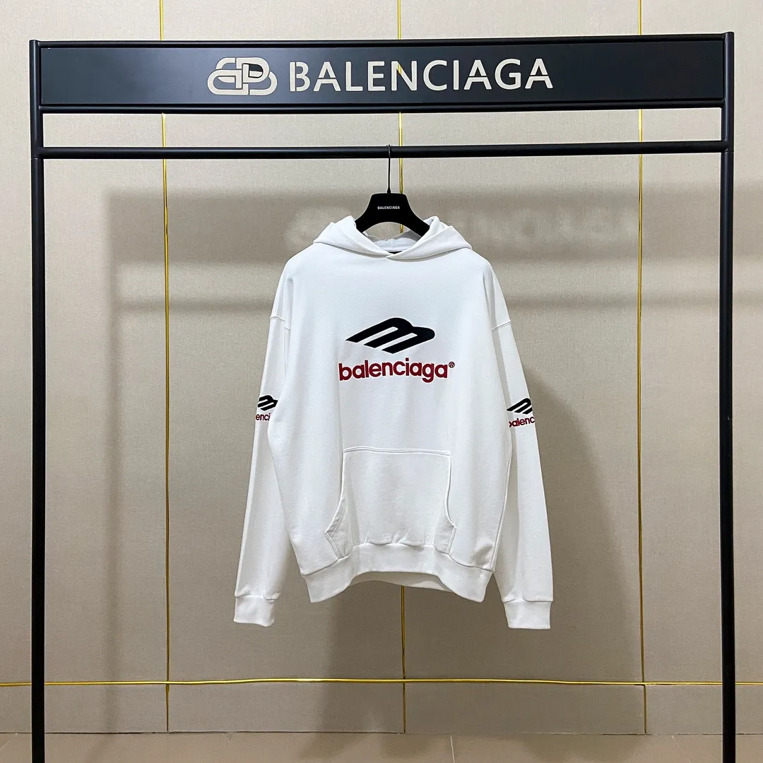 🅿️286 7152# Detailed picture Top version [BALENCIA*GA] Official website quality Paris' new 3M letter large LOGO embroidery series hooded sweatshirt OS version Loose dropped shoulders Unisex style Fabric: 480g 100% cotton terry David sweater Technology: embroidery on the front and back panels, left and right sleeves Garment wash Shape solid color Color: gray blue white Size: XS S M L