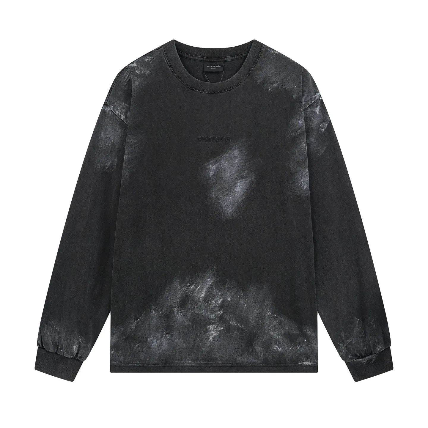 🅿️280 BALENCI*GA Paris hand-painted graffiti washed long-sleeved T-shirt. The front and back panels are embroidered with imported Tajima machines. The effect is three-dimensional. Hand-made graffiti. The hand-made master positions and wears the old. Overweight craftsmanship. Restore the brick cabinet. Exclusively pattern-woven and dyed 280g fabric. Threads are dyed in the same vat with zero color difference. The version adopts OS loose shoulder-drop version. Welcome to compare. Same style for men and women -Color: black gray -SIZE: Xs S M L style number 8643#