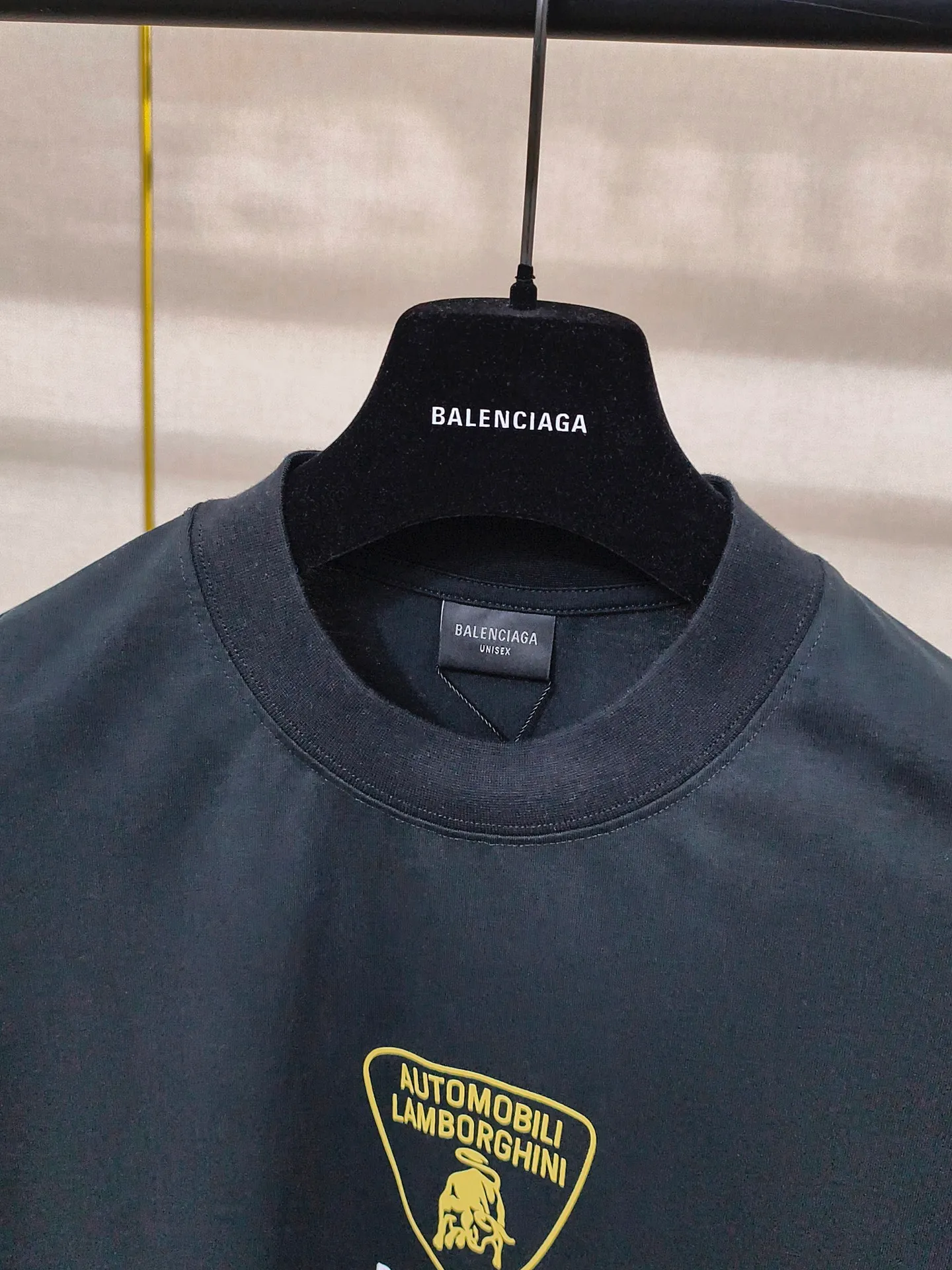🅿️160 9192# Detailed picture Top version [[BALENCIA*GA] official website quality Paris new co-branded Lamborghini Lamborghini printed short-sleeved T-shirt OS version Loose dropped shoulders Unisex Fabric: 260 grams 100% cotton double yarn Process: front and rear panel printing Garment wash Shape solid color Color: black Size: XS S M L