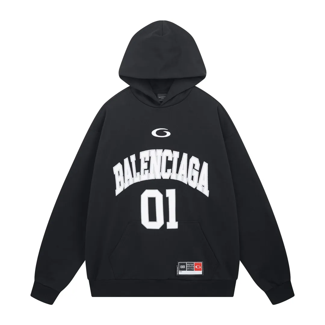 🅿️380 - BALENCI*GA Paris' latest basketball jersey embroidered printed hooded long-sleeved sweatshirt. The front embroidery is embroidered and printed with a Tajima computer embroidery machine. The car seal is printed on the lower left corner and the back panel is printed. The effect is three-dimensional. Exclusively pattern-woven and dyed 460g fabric. Threads are dyed in the same cylinder with zero color difference. Brick cabinet synchronization. Welcome to compare. Same style for men and women -Color: black purple -SIZE: Xs S M L Style number 8956#