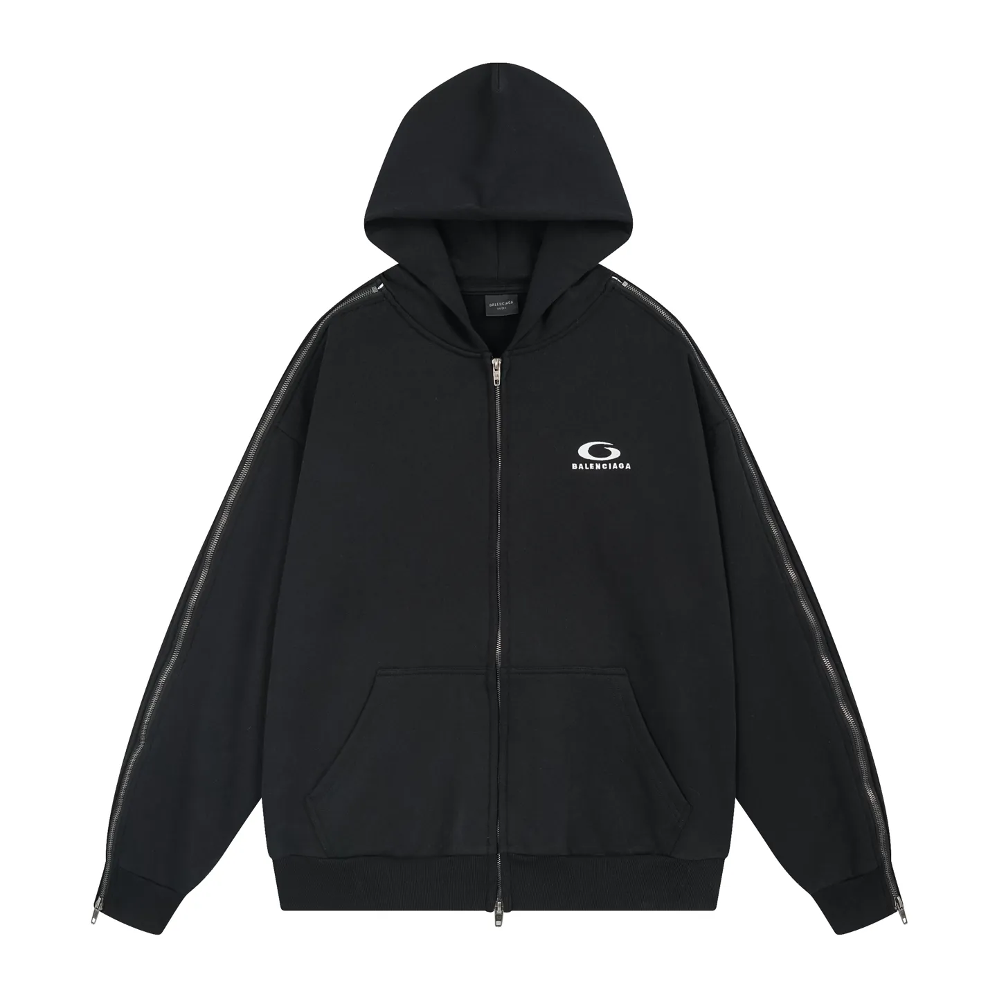 🅿️490 BALENCI*GA Paris shoulder embroidery splicing zipper style hooded zipper sweatshirt. The front embroidery is embroidered with an imported Tajima embroidery machine. The shoulder sleeves are spliced zipper technology. Overweight craftsmanship. Customized matching hardware. Clear letters. Three-dimensional effect. Exclusively pattern-woven and dyed 460g fabric. Threads are dyed in the same cylinder with zero color difference. Brick cabinet synchronization. Welcome to compare. Same style for men and women -Color: black -SIZE: Xs S M L style number 8992#