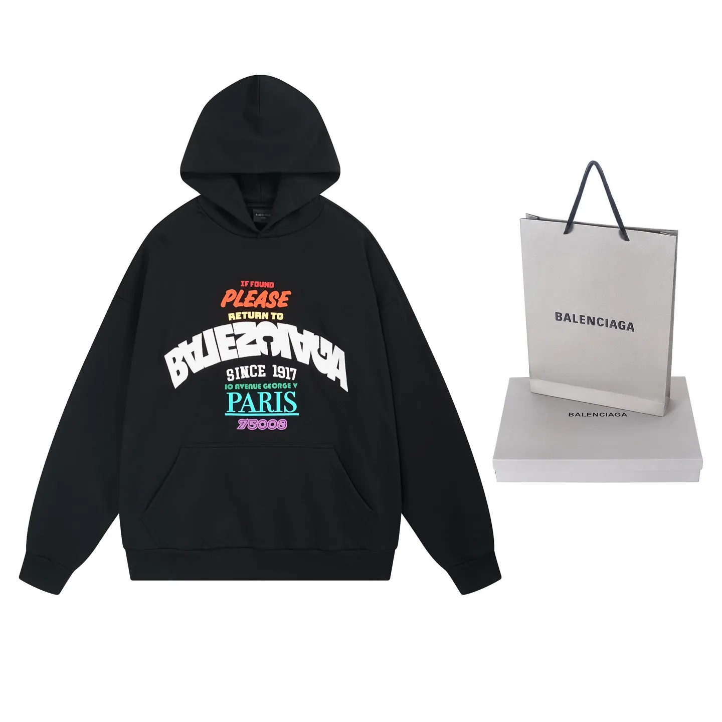 🅿️330 real photos [Top version. Official website quality] BALENCI*GA/Paris.SS25 latest color printed + embroidered hooded sweatshirt. The front embroidery is embroidered with Tajima computer embroidery machine and imported rubber paddle printing, and the brick cabinet is synchronized. It is developed at the first time and the fabric is made of Paris ZP custom-woven and dyed cotton sweatshirt. Weight 460 grams. The cloth surface is clean. The cloth pattern is clear, soft and comfortable. The threads are dyed with no color difference. The printing uses environmentally friendly imported materials, the letters are clear and the effect is three-dimensional. The version adopts OS loose shoulder design. Same style for men and women. Code: BL259953 Color: Black Size: XS S M L