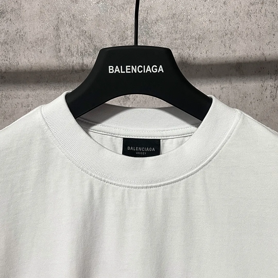 🅿️170 9125# Real shot Top version [[BALENCIA*GA] official website quality Paris' new Hawaiian Sunset Coconut Tower LOGI printed short-sleeved T-shirt OS version Loose off-shoulder Unisex fabric: 260g 100% cotton double yarn Technology: front and back printing Garment washing Shape solid color Color: black white Size: XS S M L