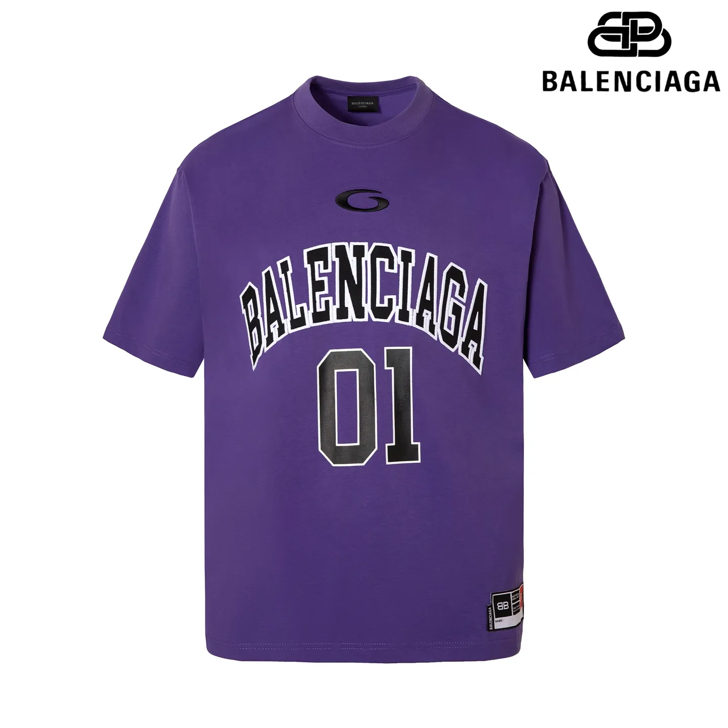 🅿️200 9180# Detailed picture Top version [[BALENCIA*GA] official website quality Paris new basketball jersey embroidered printed short-sleeved T-shirt OS version loose dropped shoulders Unisex fabric: 260 grams 100% cotton double yarn Process: embroidery printing on the front panel Car stamp in the lower left corner Back panel printing Garment washing Shape fixing Color: black white blue purple yellow Size: XS S M L