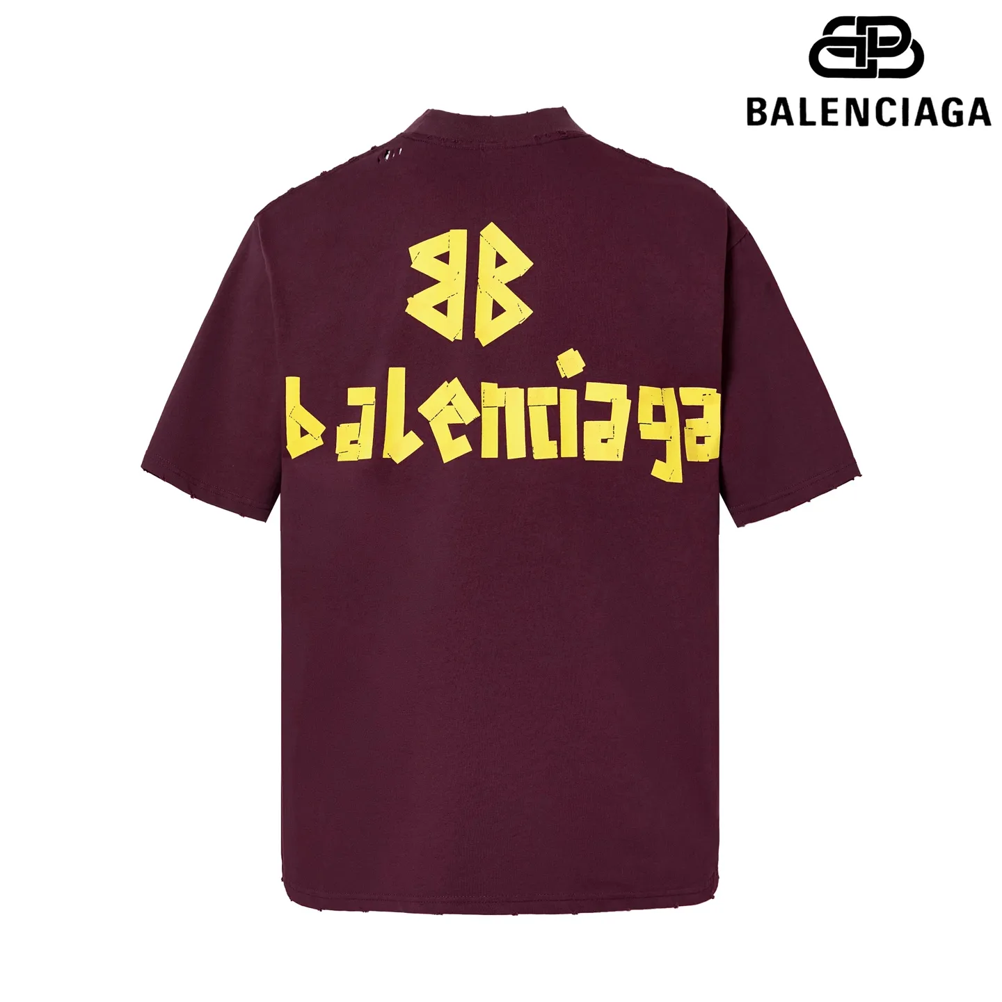 🅿️180 9110# Detailed picture Top version [[BALENCIA*GA] Official website quality Paris new yellow tape bandage digital direct spray short-sleeved T-shirt OS version Loose dropped shoulders Same style for men and women Fabric: 260 grams 100% cotton double yarn Process: Front and rear digital direct spray Garment wash Frayed Distressed Styling Solid color Color: gray blue white washed blue burgundy green black silver Rose Red Khaki Size: XS S M L