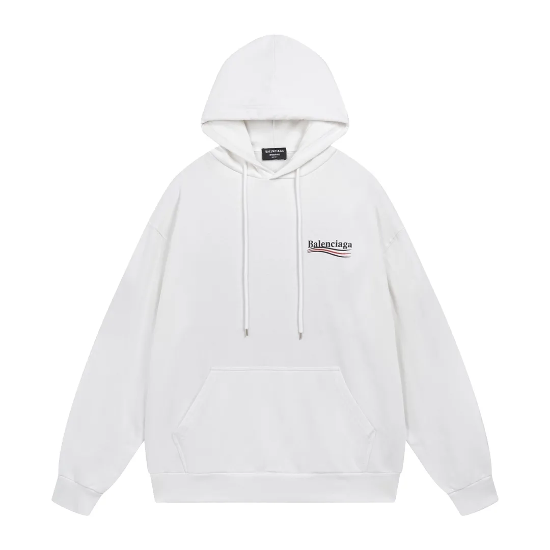 🅿️290 Detailed picture [Top version. Official website quality] BALENCI*GA/Paris #classic style, cola printed long-sleeved hooded sweatshirt. The fabric is made of Paris ZP custom-woven and dyed cotton sweatshirt. The weight is 450 grams. The cloth surface is clean. The cloth pattern is clear, soft and comfortable. The threads are dyed with no color difference. The classic pattern printing uses environmentally friendly imported glue and precision stencil. The letters are clear. No burrs. The three-dimensional effect is strong. All colors are synchronized with the brick cabinets, custom woven and dyed, and will not fade. Different market currencies. The version adopts OS loose shoulder design. Same style for men and women. Code: BL238031 Color: white, black, red, blue Size: XS S M L