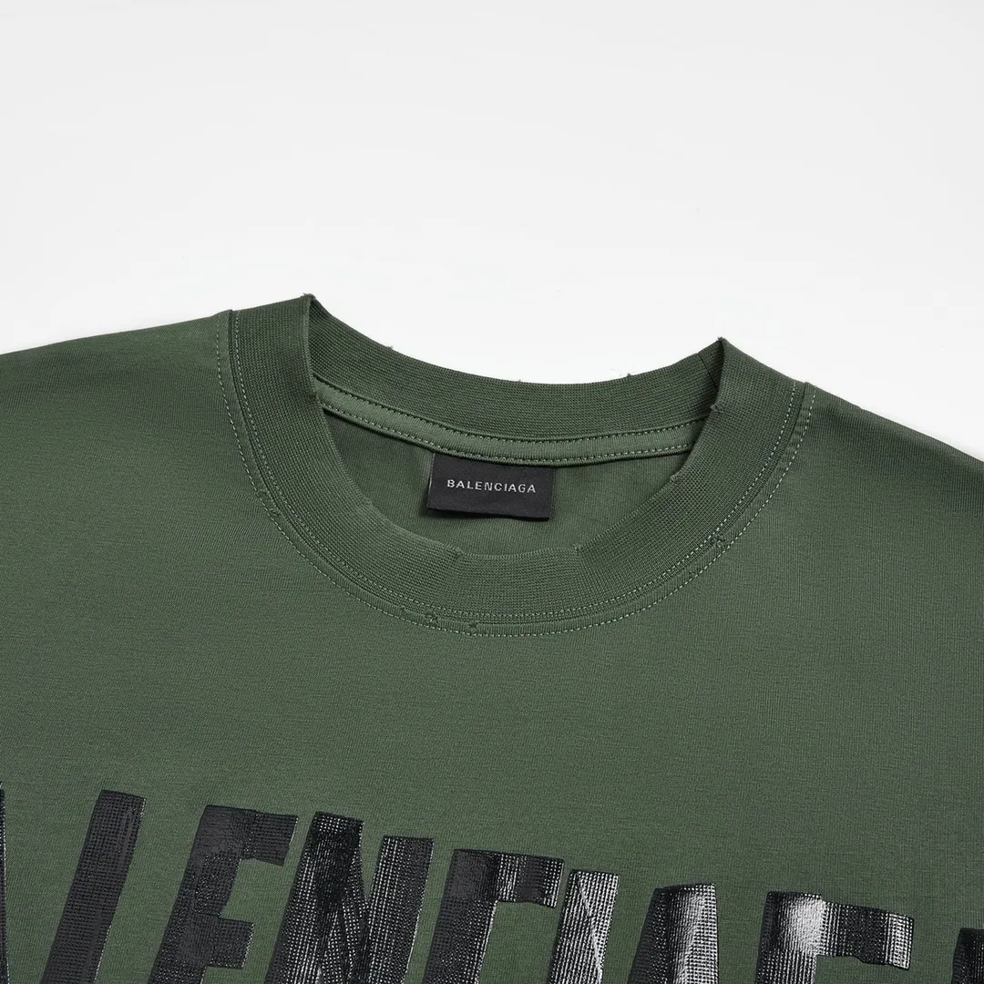 🅿️180 9110# Detailed picture Top version [[BALENCIA*GA] Official website quality Paris new yellow tape bandage digital direct spray short-sleeved T-shirt OS version Loose dropped shoulders Same style for men and women Fabric: 260 grams 100% cotton double yarn Process: Front and rear digital direct spray Garment wash Frayed Distressed Styling Solid color Color: gray blue white washed blue burgundy green black silver Rose Red Khaki Size: XS S M L