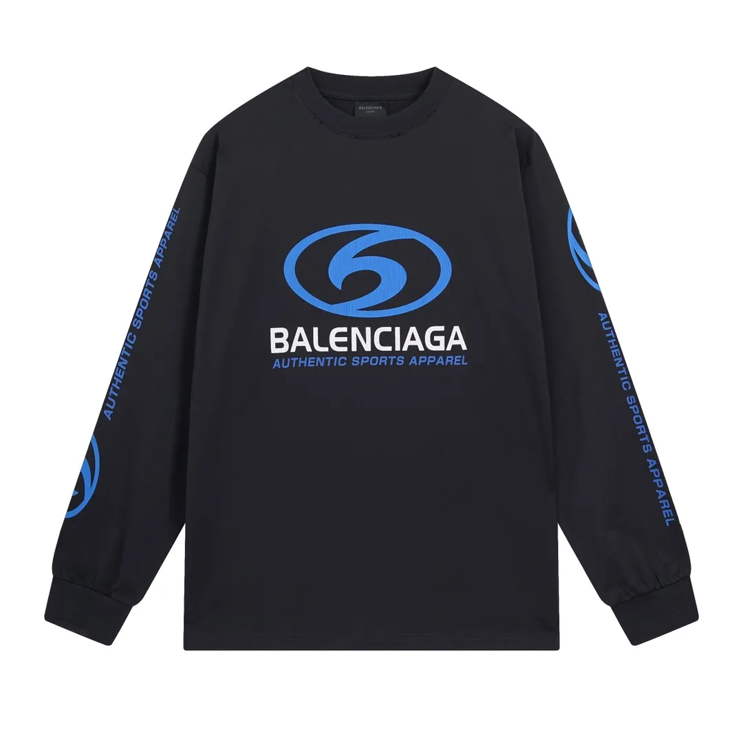 🅿️250 BALENCI*GA Paris surfing pattern long sleeves with letters. The fabric is made of Paris custom-woven double yarn cotton fabric. The weight is 280g. The thread is custom-woven and dyed without color difference. The front and back panels are made of environmentally friendly dot offset printing. Two high-temperature setting washes. os dropped shoulders and loose version. Same style for men and women -Color: gray blue beige -SIZE: XS S M L Style No. 8611#