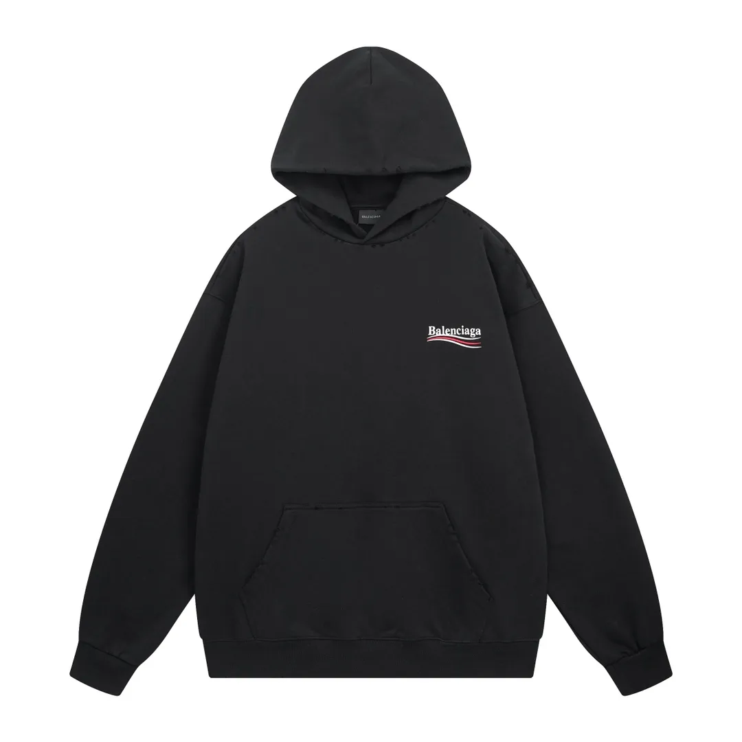🅿️300 Actual pictures [Top version. Official website quality] BALENCI*GA/Paris# classic model, 2023 autumn and winter new style. Coke cracked printed worn distressed long-sleeved hooded sweatshirt. The fabric is made of Paris ZP custom-woven and dyed cotton double yarn David sweater. The weight is 450 grams, the cloth surface is clean. The cloth pattern is clear, soft and comfortable. The threads are dyed with no color difference. The classic pattern printing uses environmentally friendly imported glue, split printing, precision stencil, clear letters, no burrs, and strong three-dimensional effect. The garments are worn and worn. All colors are synchronized with the brick cabinets, custom woven and dyed, and will not fade. Different market currencies. The version adopts OS loose shoulder design. Same style for men and women. Code: BL238029 Color: black, smoke gray, plain blue, off-white Size: XS S M L