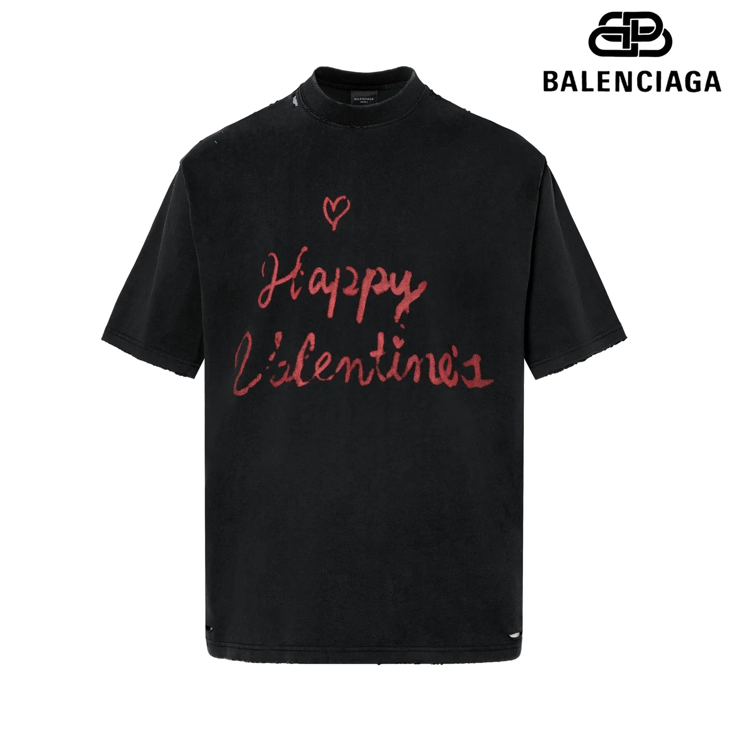 🅿️180 9189# Detailed picture Top version [[BALENCIA*GA] official website quality Paris's new Chinese Valentine's Day limited edition short-sleeved T-shirt OS version Loose dropped shoulders Unisex style Fabric: 260g 100% cotton double yarn Process: Front and back digital direct printing Garment wash Frayed Distressed Styling Solid color Color: Washed black off-white Size: XS S M L
