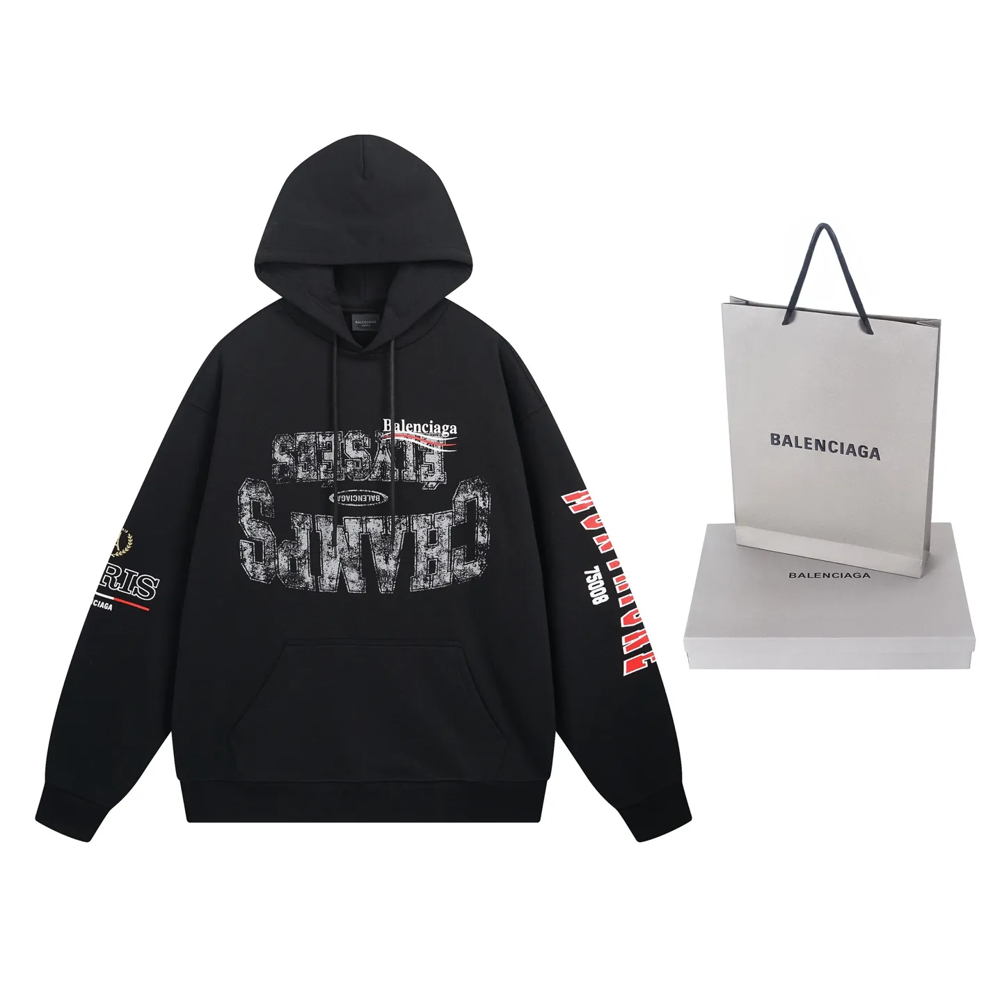🅿️330 real photos [Top version. Official website quality] BALENCI*GA/Paris. SS25 latest model, Balenciaxx art multi-branded printed hooded sweatshirt. Brick cabinet synchronization. Genuine product developed in the first time, happy to print and compare! The fabric is made of Paris ZP custom-woven and dyed cotton sweatshirt. Weighing 460 grams, the cloth surface is clean. The cloth pattern is clear, soft and comfortable. The threads are dyed with no color difference. The printing uses environmentally friendly imported materials. The letters are clear and the effect is three-dimensional. The version adopts OS loose shoulder design. Same style for men and women. Code: BL258962 Color: black, white Size: XS S M L