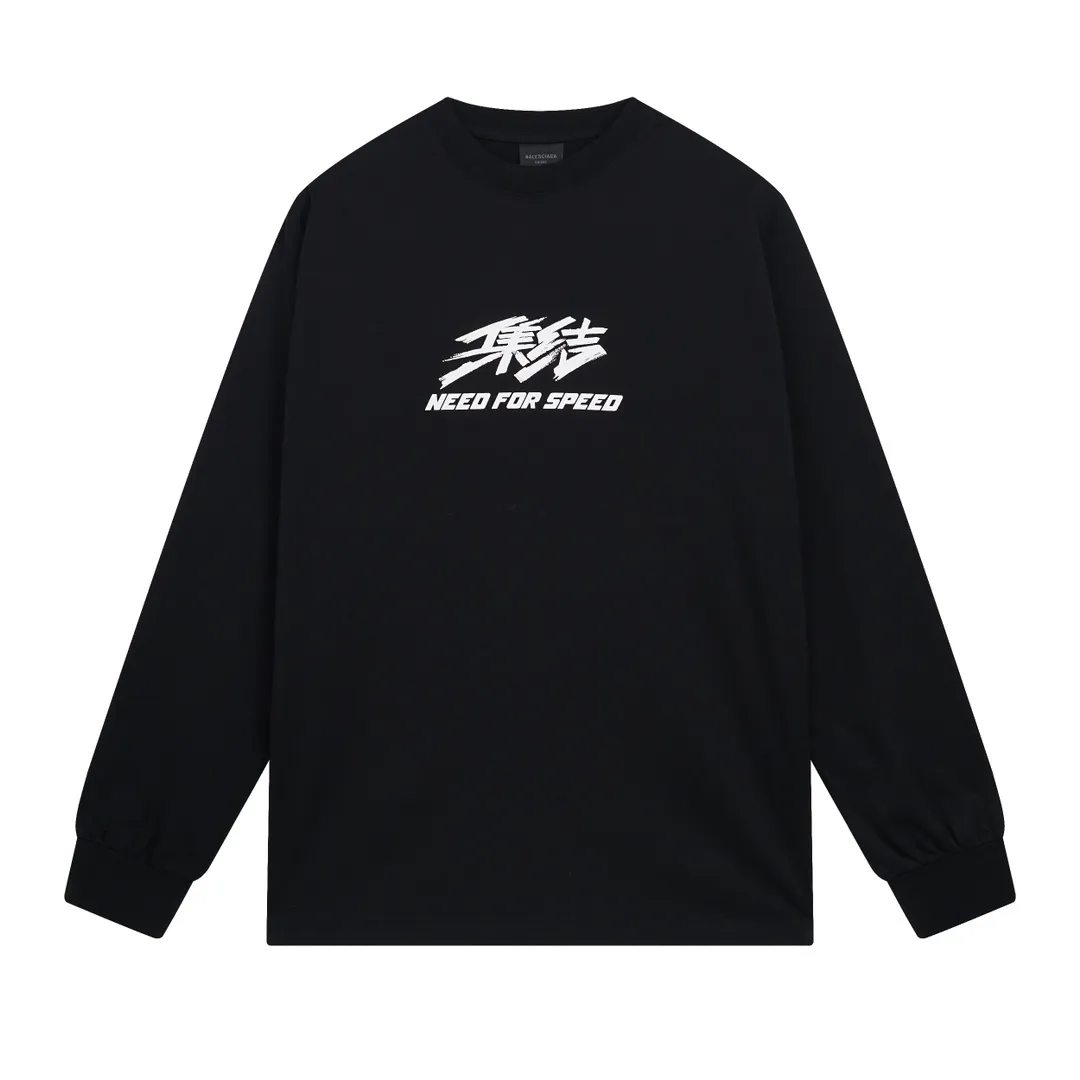 🅿️250 BALENCI*GA Paris ⅹ "Need for Speed: Assemblage" co-branded direct-injection printed long-sleeved fabric uses 280g Paris-specific double yarns with a high weight of 1:1 double yarn rib. The front and rear panels use imported Kornit machine direct-injection printing technology. Two high-temperature setting washes. os dropped shoulders, loose version, same style for men and women -Color: ivory white black -SIZE: XS S M L Style No. 8601#