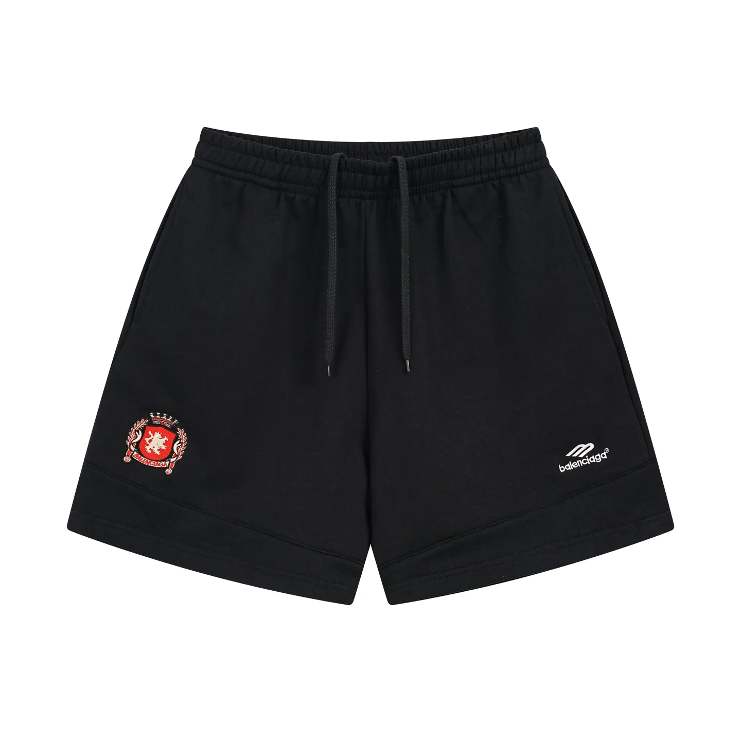 🅿️230 real shots [Top version. Official website quality] BALENCI*GA/Paris. 2025 new model. Paris co-branded Manchester United jersey LOGO embroidered multi-digit splicing shorts. Synchronized with brick cabinets. Developed authentic products at the first time, please print and compare! The fabric is made of Paris ZP custom-woven and dyed 100% cotton terry sweatshirt. The weight is 460 grams. The cloth surface is clean. The cloth pattern is clear and the hand feels soft and comfortable. The embroidery uses an imported Tajima embroidery machine. The letters are clear and the effect is three-dimensional. The version adopts a loose version. Same style for men and women. Code: BL257018 Color: Black Size: XS S M L