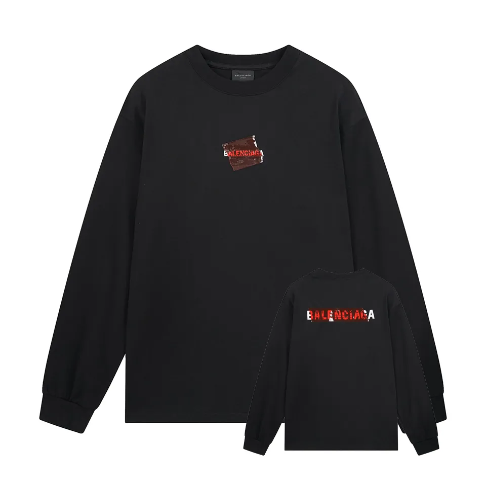 🅿️270 BALENCI*GA Paris tape-laminated long-sleeved T-shirt. The front and back panels are embroidered with imported Tajima machines. The effect is three-dimensional. The tape is embossed with imported transparent glue. Restore the brick cabinet. Exclusively pattern-woven and dyed 280g fabric. Threads are dyed in the same cylinder with zero color difference. The version adopts OS loose shoulder-drop version. Welcome to compare. Same style for men and women -Color: black -SIZE: Xs S M L Style number 8643#