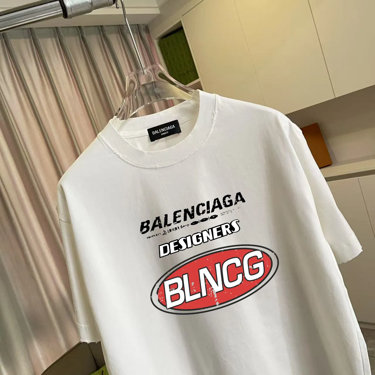 🅿️190 BALENCI*GA Paris 2025 summer new style, washed, distressed, spray-painted, personalized letter logo printing, customized fabric 320g, short-sleeved T-shirt, same style for men and women, size: S M L XL XXL five codes, color: black, white, gradient black, gradient red