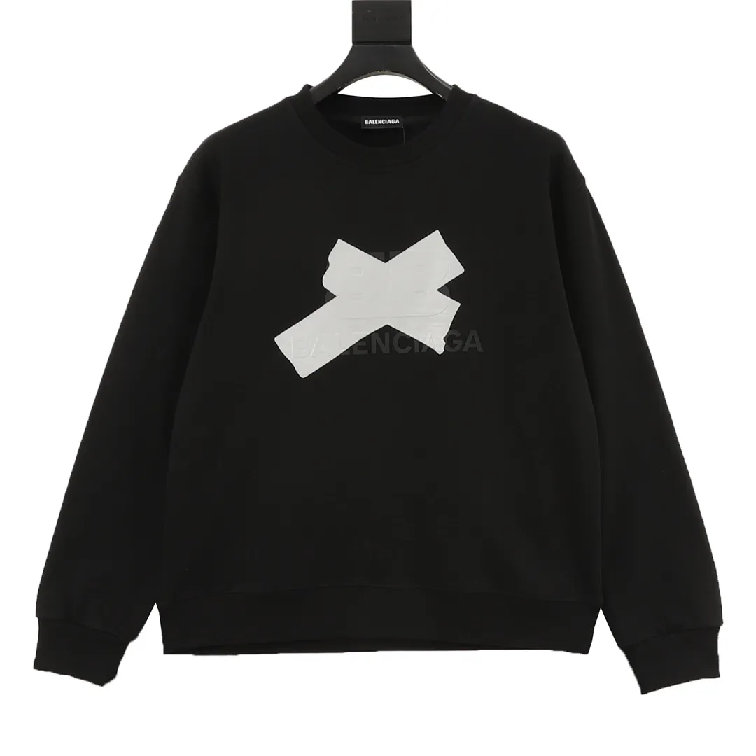 🅿️500 Balenciaga 25FW tape printed round neck sweatshirt, 480g high-grade combed cotton fabric, counter collar label, purchasing grade white thick plate hang tag, original hanging grain, three-dimensional foam printing on the front and back, strong layering, same style for men and women, couple style, oversize version, loose size: S-XL