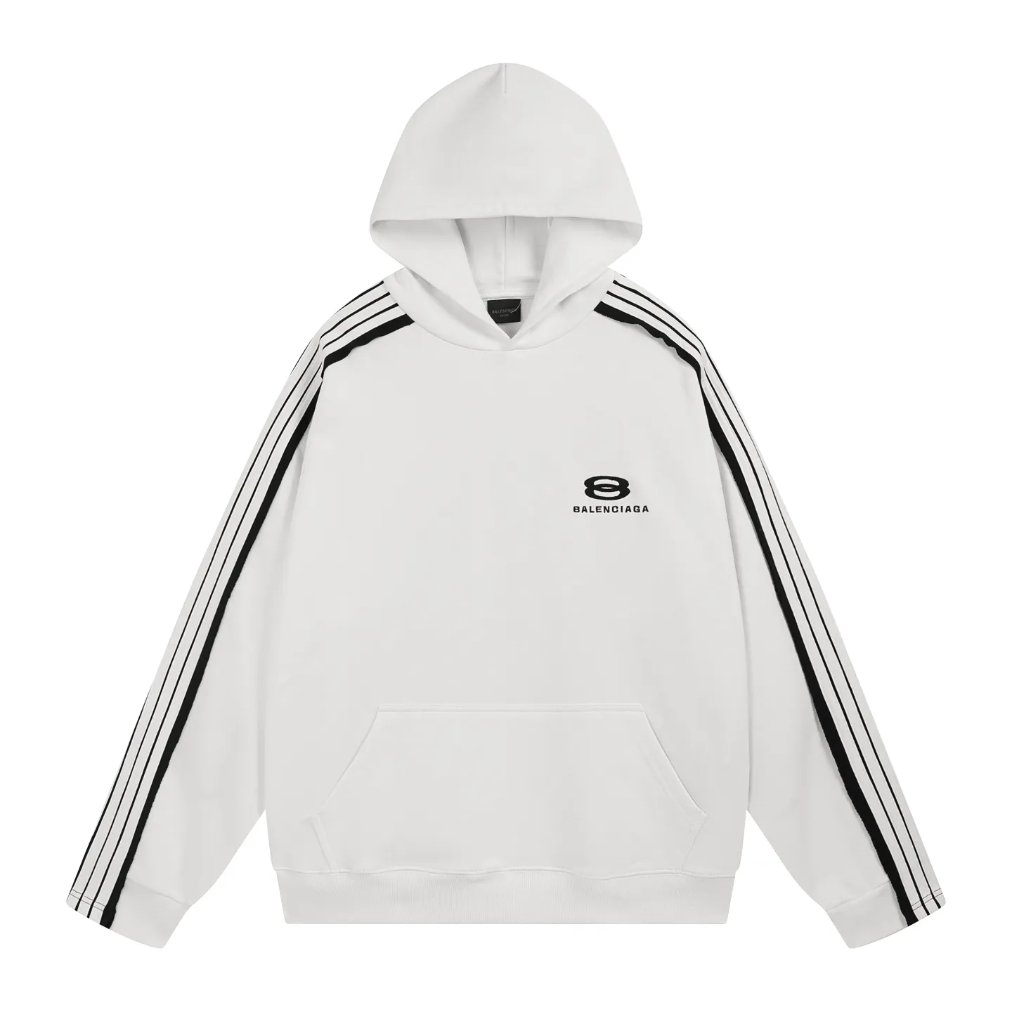 🅿️370 Detailed picture [Top version. Official website quality] BALENCI*GA/Paris SS25 latest model, shoulder sleeves color matching, tie strips, classic double-ring LOGO hooded sweatshirt embroidered on the front left chest, synchronized with brick cabinets, developed at the first time. The fabric is made of Paris ZP custom-woven and dyed cotton sweatshirt. Weighing 460 grams, the cloth surface is clean. The cloth pattern is clear, soft and comfortable. The threads are dyed with no color difference. The classic pattern embroidery is embroidered using an imported Tajima embroidery machine. The letters are clear, three-dimensional and without burrs. Shoulder sleeves with color tie strips, fashionable and classic. Jubie market produces pictures based on pictures. Welcome to compare. The version adopts OS loose shoulder design. Same style for men and women. Code: BL259903 Color: black, white Size: XS S M L