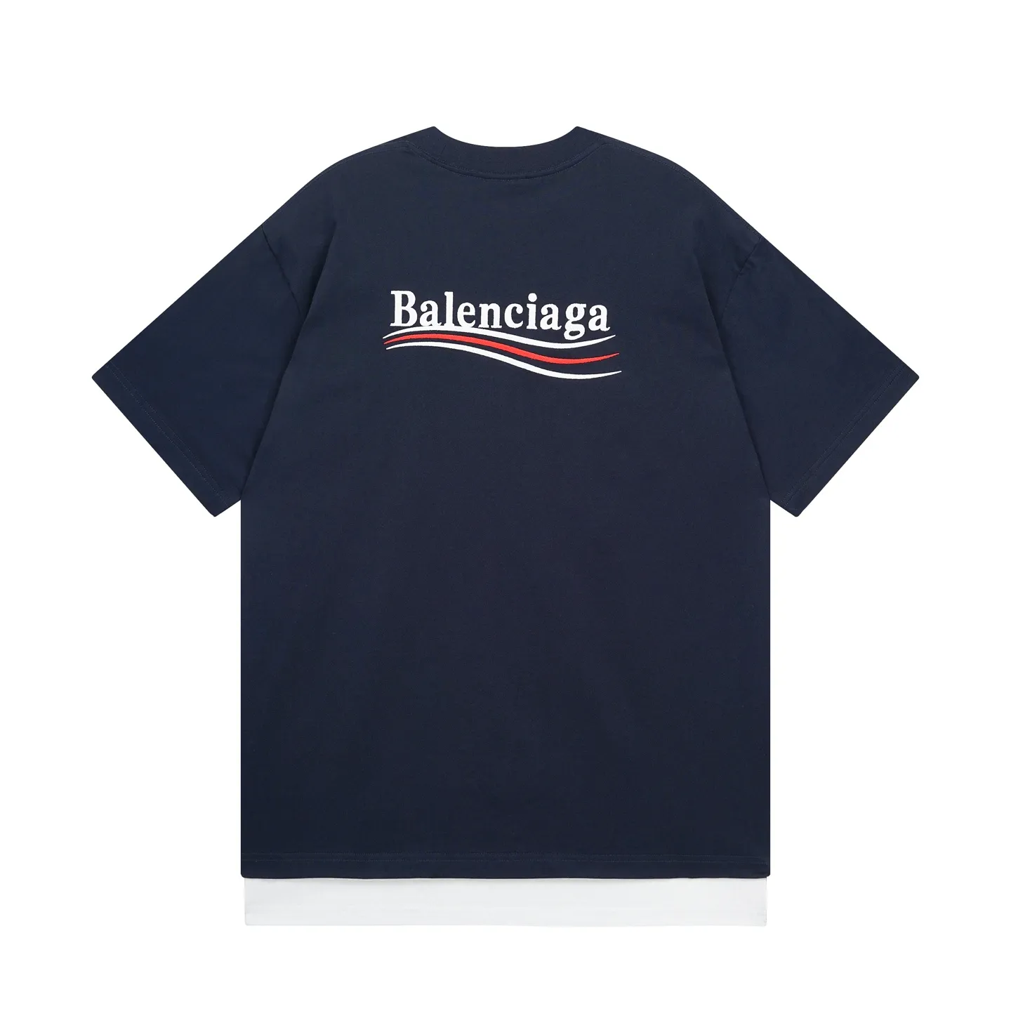 🅿️230 real shots [Top version. Official website quality] BALENCI*GA/SS25 new model. The classic Paris wave LOGO is embroidered on the front and back, double-layered two-piece short-sleeved T-shirt #SS25 latest style. Research and development at the first time, different market currencies. Comparisons welcome. The fabric is made of Paris ZP custom-woven and dyed cotton double yarn. Weighing 260 grams, the cloth surface is clean. The cloth pattern is clear, soft and comfortable. The threads are dyed with no color difference. The embroidery is done using embroidery machines imported from Tajima. Jubie market currency. Welcome to compare. The version adopts OS loose shoulder design. Same style for men and women. Code: BL253709 Color: Dark blue Size: XS S M L