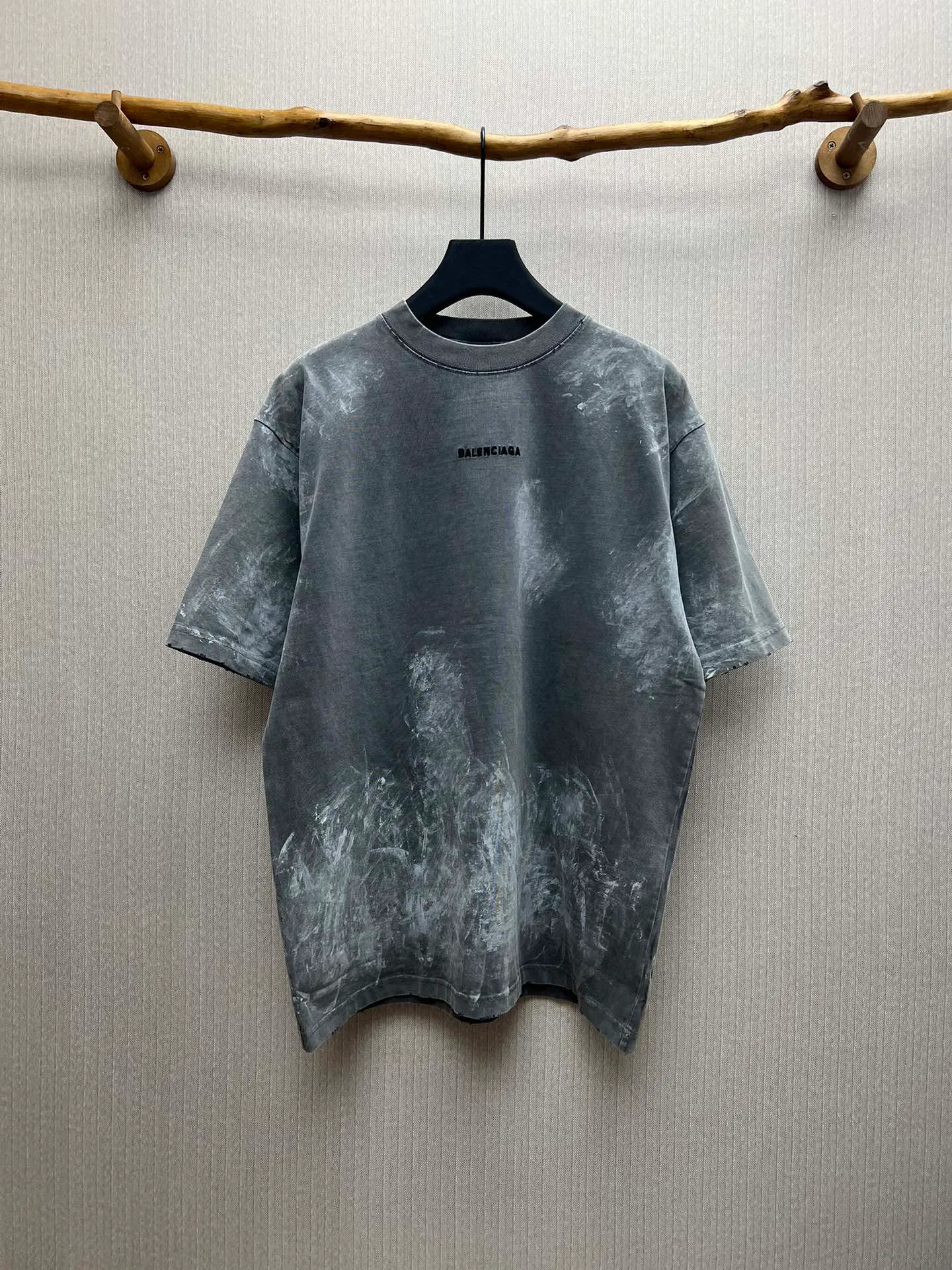 🅿️340 Paris 25ss spring and summer new style front and rear letter logo embroidery washed old paint splash graffiti muddy T-shirt same style for men and women Size: XS.S.M.L