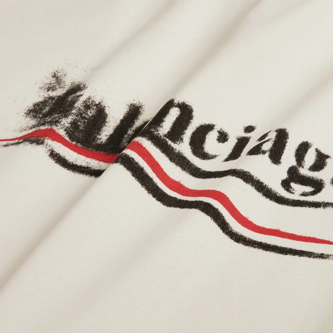 🅿️160 9109# Detailed picture Top version [[BALENCIA*GA] official website quality Paris new fuzzy cola spray printed short-sleeved T-shirt OS version loose dropped shoulders Unisex fabric: 260g 100% cotton double yarn Technology: front digital direct printing Garment washing Shaping solid color Color: black off-white Size: XS S M L