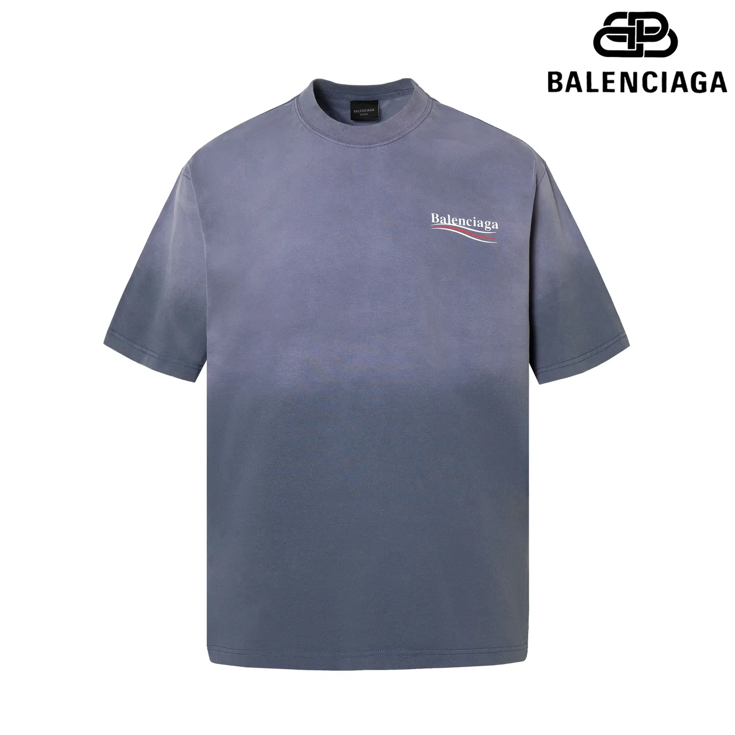🅿️180 9188# Detailed picture Top version [[BALENCIA*GA] official website quality Paris new Colara crack printed short-sleeved T-shirt OS version Loose dropped shoulders Unisex fabric: 260 grams 100% cotton double yarn Process: front and rear panel printing Garment wash Spray Ma Liang Distressed Styling Solid color Color: Washed purple Washed blue Size: XS S M L