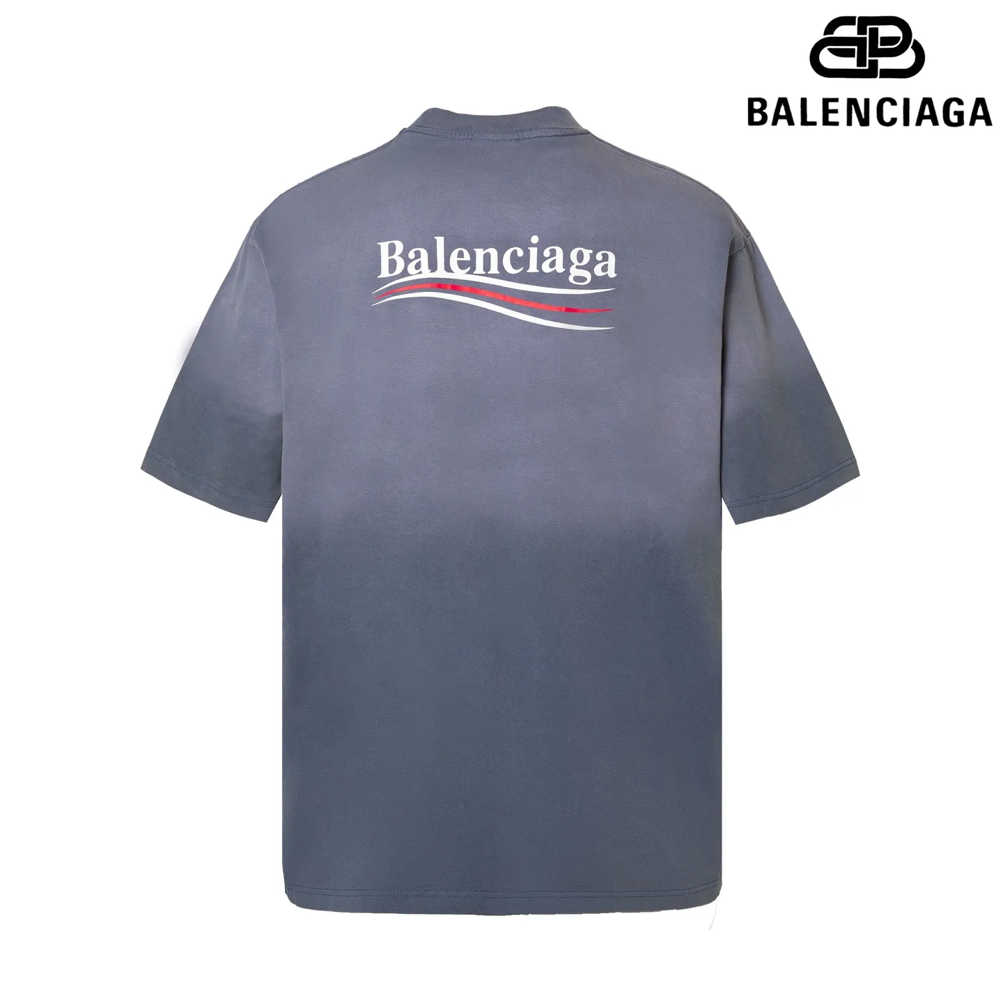 🅿️180 9188# Detailed picture Top version [[BALENCIA*GA] official website quality Paris new Colara crack printed short-sleeved T-shirt OS version Loose dropped shoulders Unisex fabric: 260 grams 100% cotton double yarn Process: front and rear panel printing Garment wash Spray Ma Liang Distressed Styling Solid color Color: Washed purple Washed blue Size: XS S M L