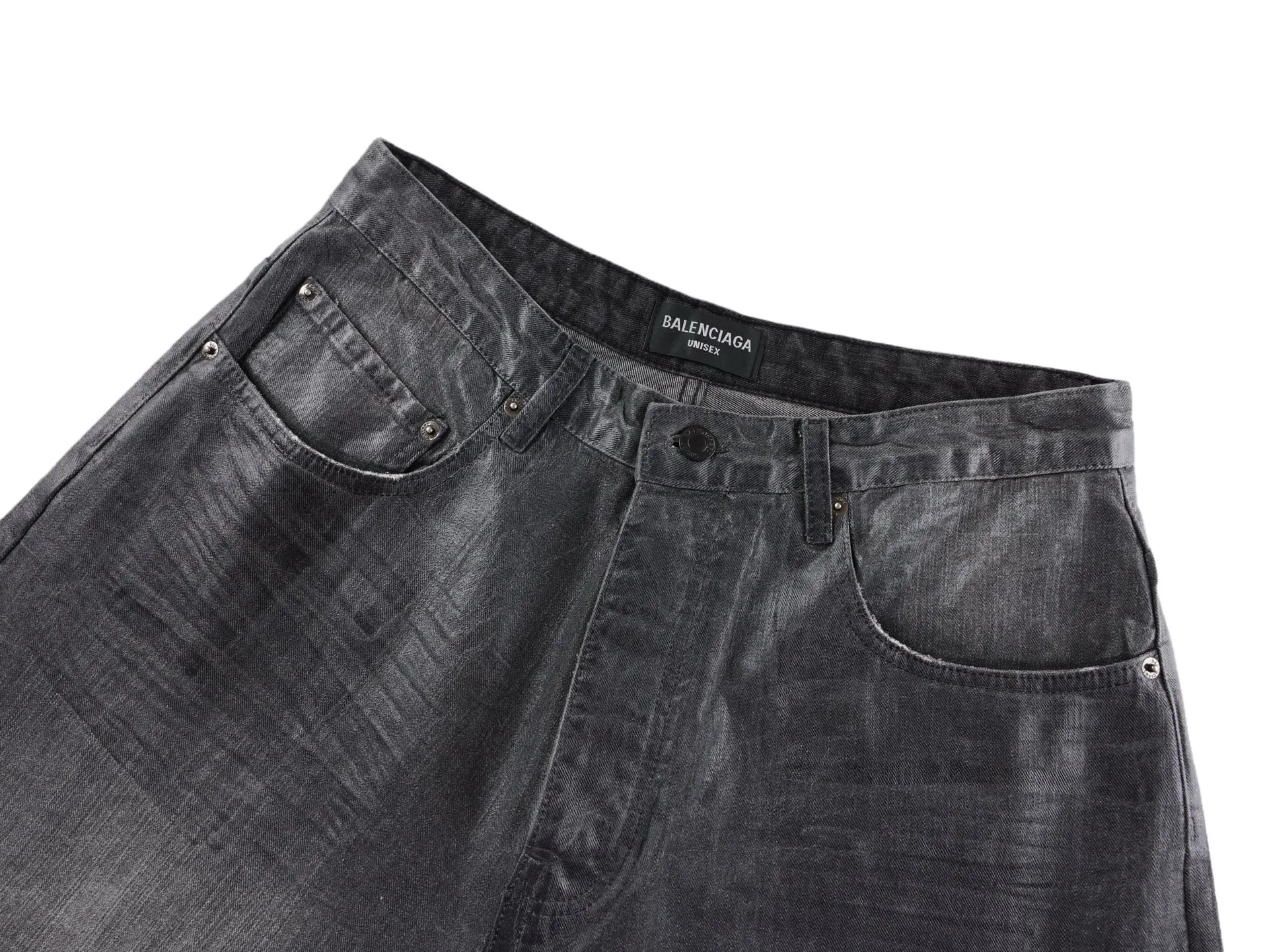 🅿️720 [Exclusive supply] BLCG 25FW black and gray waxed denim trousers. We use 14OZ slub denim fabric imported from Japan. The fabric has a fine texture and clear lines. It is of the highest quality. The washed lines are clear and meticulous, with a strong sense of craftsmanship. Non-market garbage washing. The entire denim is waxed. The cost is very high. The distressed hardware and accessories are customized, and the waxed details of the raw edges of the trouser legs are perfectly restored at the same time. The floor-sweeping version is original and unaltered. Size:S-M-L-XL
