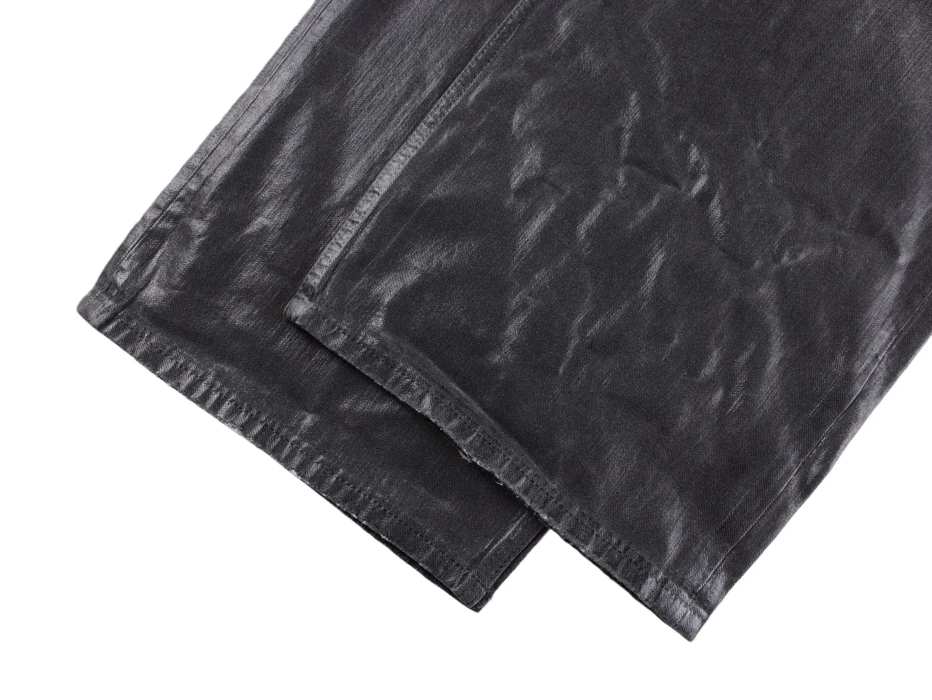 🅿️720 [Exclusive supply] BLCG 25FW black and gray waxed denim trousers. We use 14OZ slub denim fabric imported from Japan. The fabric has a fine texture and clear lines. It is of the highest quality. The washed lines are clear and meticulous, with a strong sense of craftsmanship. Non-market garbage washing. The entire denim is waxed. The cost is very high. The distressed hardware and accessories are customized, and the waxed details of the raw edges of the trouser legs are perfectly restored at the same time. The floor-sweeping version is original and unaltered. Size:S-M-L-XL