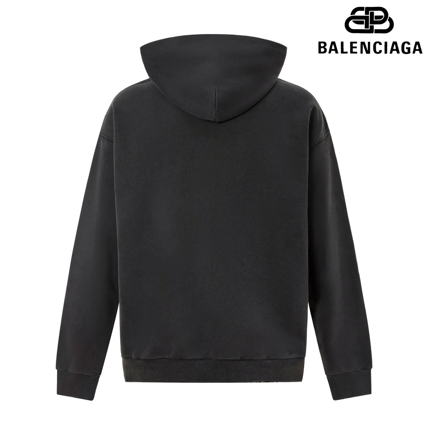 🅿️300 7203# Detailed picture Top version [[BALENCIA*GA] official website quality Paris new wheat ear LOGO front embroidered hooded sweatshirt OS version Loose dropped shoulders Unisex style Fabric: 480g 100% cotton terry David sweater Craftsmanship: Front embroidery Garment wash Distressed Frayed Styling Solid color Color: Washed black Size: XS S M L