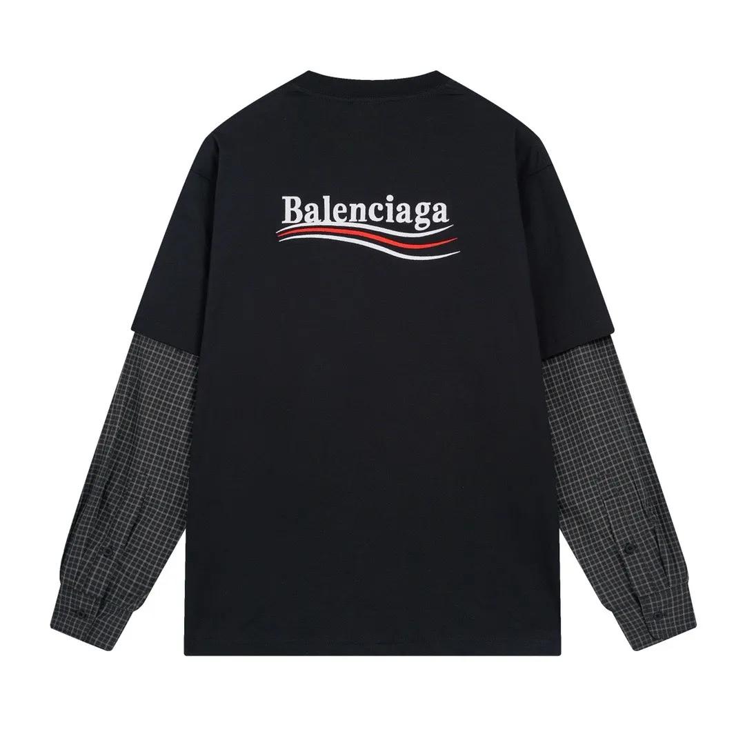 🅿️300 BALENCI*GA Paris classic cola embroidered long sleeves, the fabric is made of Paris custom-woven and dyed double-yarn pure cotton fabric. The weight is 280g. The thread is custom-woven and dyed without color difference. The front and rear panels are made of imported Tajima embroidery. The cuffs are plaid shirt splicing. Two high-temperature shaping washes. os dropped shoulders and loose version. Same style for men and women -Color: black -SIZE: XS S M L Style number 8623#