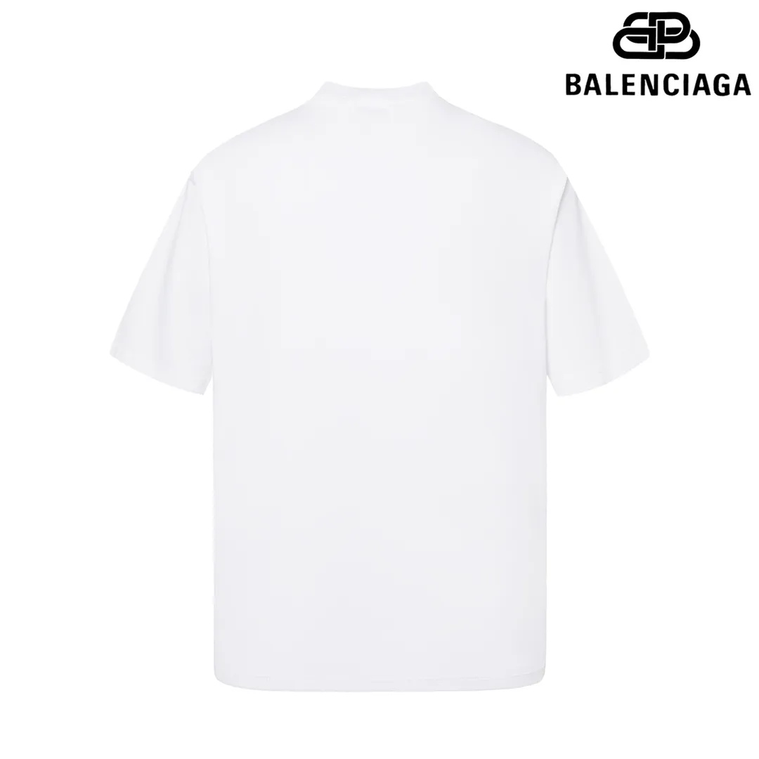 🅿️160 9136# Detailed picture Top version [[BALENCIA*GA] official website quality Paris new joint GENERATED series reverse stitched short-sleeved T-shirt OS version Loose dropped shoulders Unisex style Fabric: 260 grams 100% cotton double yarn Process: 3D three-dimensional silicone heat transfer on the front, reverse stitching, garment wash, shaping, solid color Color: black white Size: XS S M L