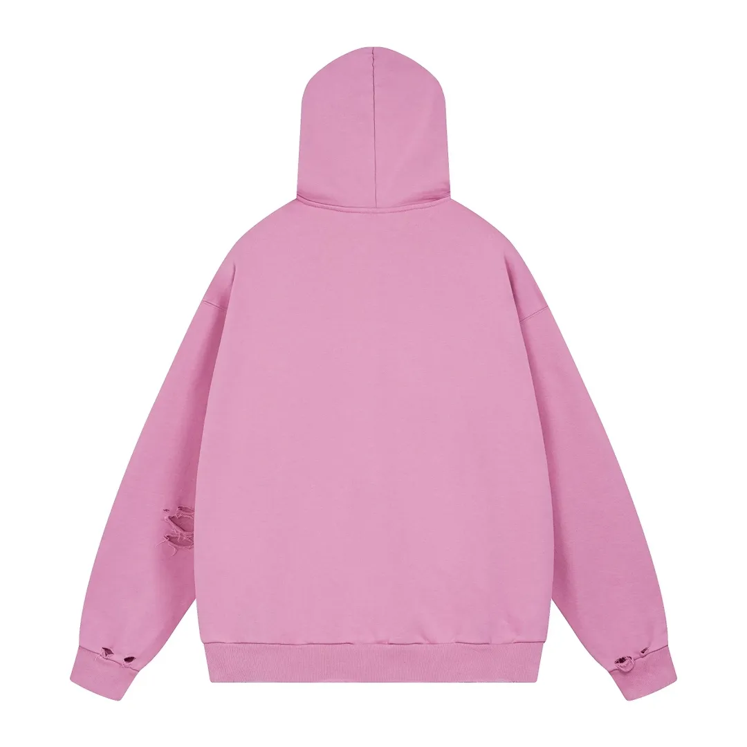 🅿️370 real photos [Top version. Official website quality] BALENCI*GA/Paris. 2024 latest autumn and winter Paris Eiffel Tower direct-injection white ink gradient color printing washed and worn hooded sweatshirt. Overweight craftsmanship, brick cabinet synchronization. ⚠️Distinguish the market currency, genuine product development, welcome to compare! The weight is 460 grams, ground. The hand-painted is consistent with ZP, and the printing uses Kornit digital direct printing. The garments are washed and worn. The whole piece is designed with extra heavy craftsmanship. Comparisons welcome. The version adopts OS loose shoulder design. Same style for men and women. Code: BL238919 Color: pink, washed blue Size: XS. S. M. L