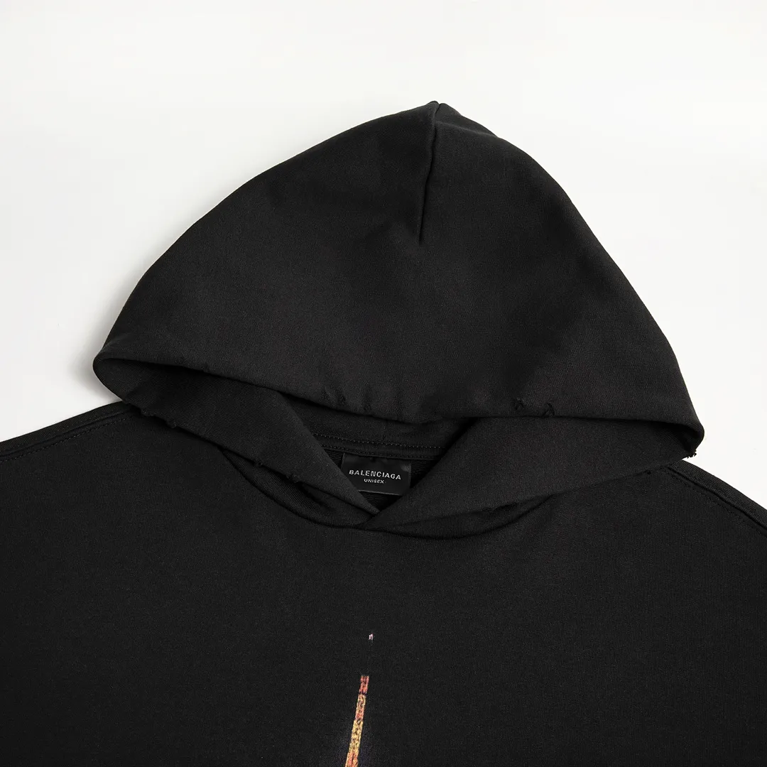 🅿️310 7156# Detailed picture Top version [[BALENCIA*GA] official website quality Paris new Japanese Tokyo Tower series hooded sweatshirt OS version Loose dropped shoulders Unisex style Fabric: 480g 100% cotton terry Davidson Technique: Front and back digital printing Garment wash Frayed Distressed Styling Solid color Color: black blue off-white Size: XS S M L