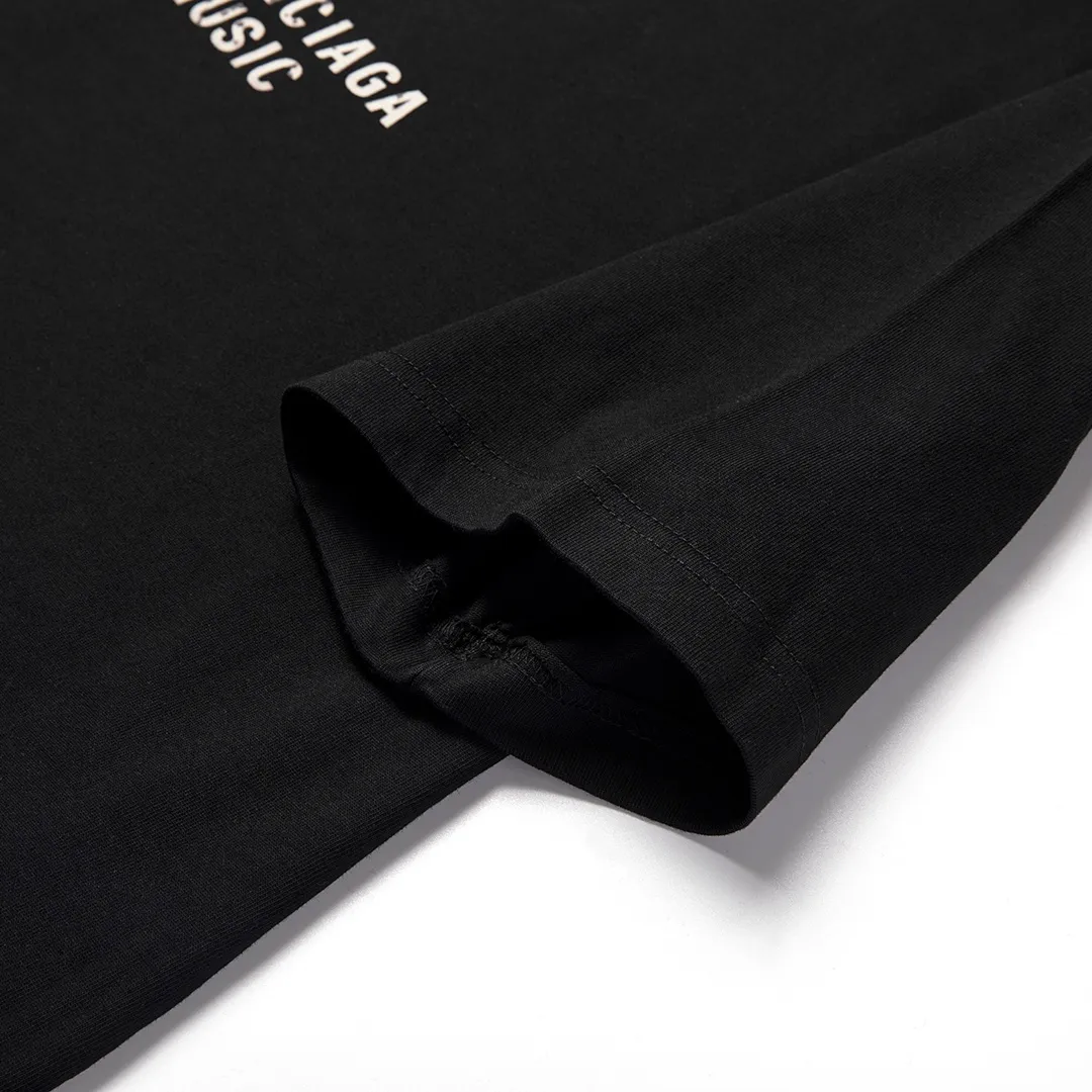 🅿️160 9129# Detailed picture Top version [[BALENCIA*GA] official website quality Paris new musical note logo heat-printed short-sleeved T-shirt OS version Loose dropped shoulders Unisex fabric: 260 grams 100% cotton double yarn Technology: front and rear heat transfer printing Garment wash Shape solid color Color: black white Size: XS S M L