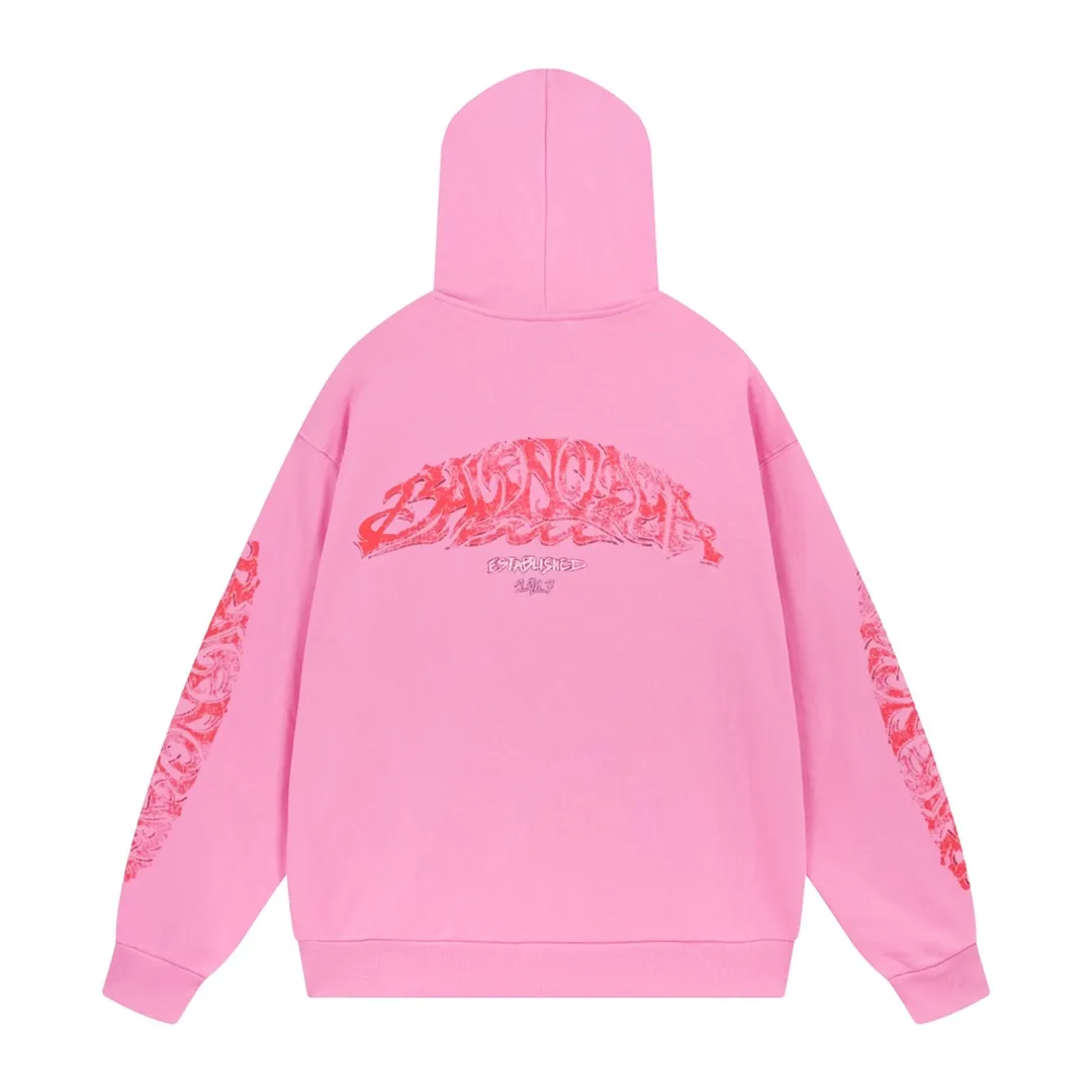 🅿️370 Detailed Picture [Top version. Official website quality] BALENCI*GA/Paris. 2024 latest flame graffiti direct-printed long-sleeved hooded zipper cardigan sweatshirt. Brick cabinet synchronization. ⚠️Difference market currency. YB development. The fabric is made of Paris ZP custom-woven and dyed 100% cotton double yarn compact cotton. The weight is 260 grams, the cloth surface is clean. The cloth pattern is clear, soft and comfortable. The threads are dyed with no color difference. The front and back printing adopts Kornit direct-injection printing pattern and adopts OS loose shoulder-dropping pattern. Same style for men and women. Code: BL238056 Color: dark gray blue. Pink Size: XS S M L