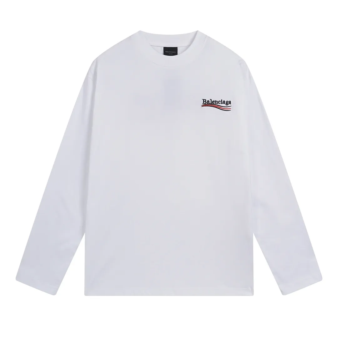 🅿️240 BALENCI*GA Paris classic cola style long sleeves. The fabric is made of Paris custom-woven and dyed double yarn pure cotton fabric. The weight is 280g. The thread is custom-woven and dyed without color difference. The front and back panels are embroidered with imported Tajima machines. Two high-temperature setting washes. os dropped shoulders and loose version. Same style for men and women -Color: black ivory -SIZE: XS S M L Style No. 8613#