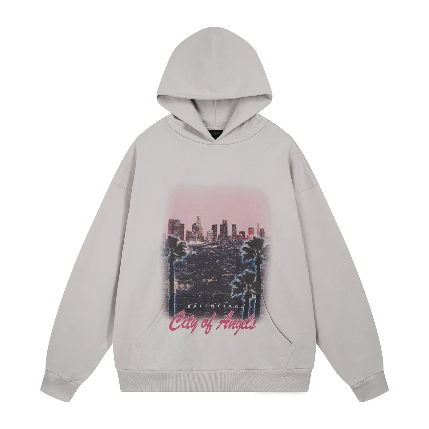 🅿️390 - BALENCI*GA Paris and Los Angeles night view style hooded long sweatshirt. The front pattern is directly sprayed by computer. The ready-made clothes are washed and aged. The letters are clear. The effect is three-dimensional. Exclusively woven and dyed 460g fabric. Threads are dyed in the same vat with zero color difference. Brick cabinet synchronization. Welcome to compare. Same style for men and women -Color: washed black, apricot -SIZE: Xs S M L style number 8966#