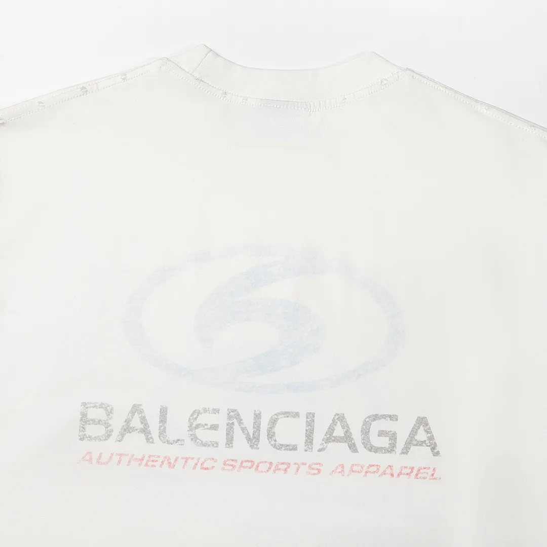 🅿️160 9132# Detailed picture Top version [[BALENCIA*GA] official website quality Paris new blur surfing LOGO pattern printed short-sleeved T-shirt OS version loose dropped shoulders Unisex fabric: 260 grams 100% cotton double yarn Process: front and rear panel printing Garment wash worn distressed fixed color Color: white Size: XS S M L