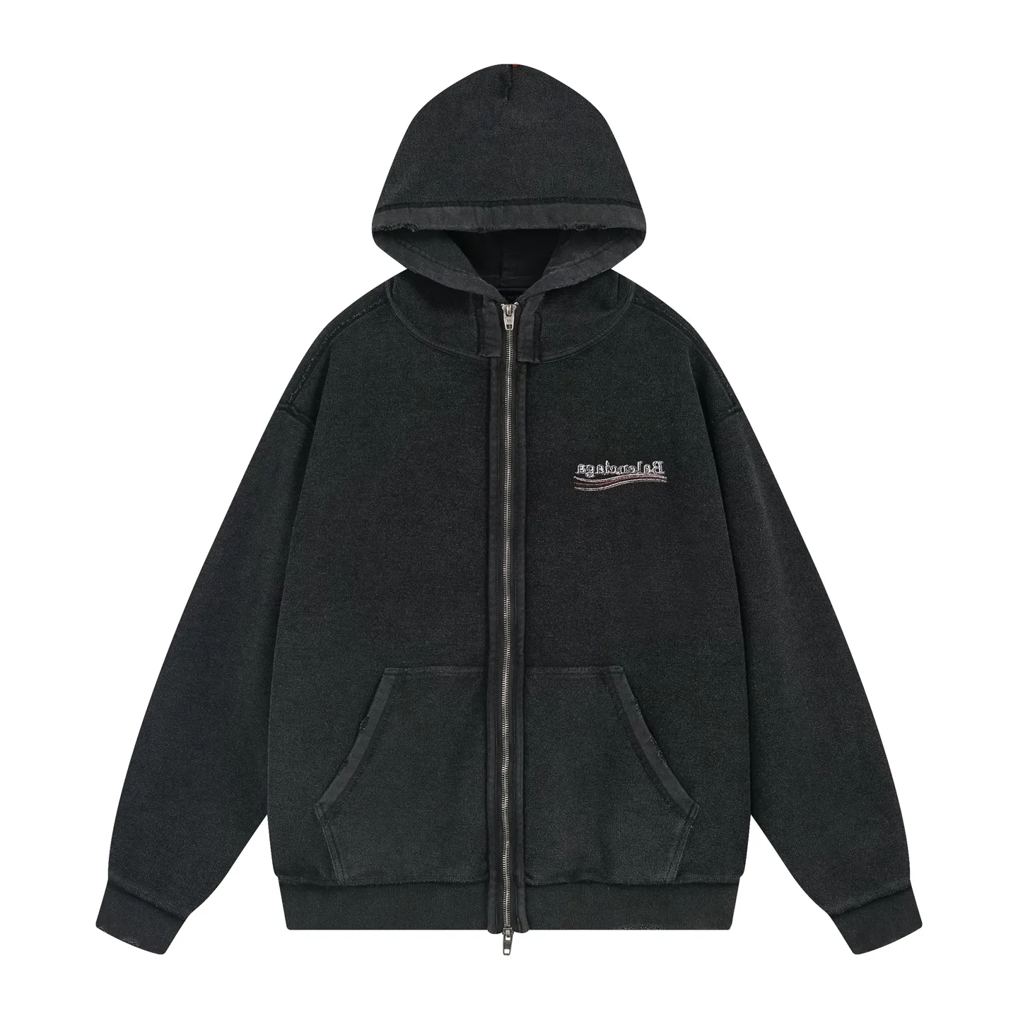 🅿️370 real photos [Top version. Official website quality] BALENCI*GA/Paris #2025 new style classic Coke wave spray LOGO embroidery on the reverse, washed, worn and worn hooded sweatshirt. The ready-made garments are stitched on the reverse side and washed, with a full sense of design. Comparisons are welcome. The fabric is made of Paris ZP custom-woven and dyed cotton sweatshirts. Weighing 460 grams, the cloth surface is clean. The cloth pattern is clear, soft and comfortable. The threads are dyed with no color difference. The classic letter LOGO is embroidered on the reverse using an imported Tajima embroidery machine. The effect is three-dimensional. Restore brick cabinet, adopt OS loose shoulder style. Same style for men and women. Code: BL259916 Color: washed black, size: XS S M L