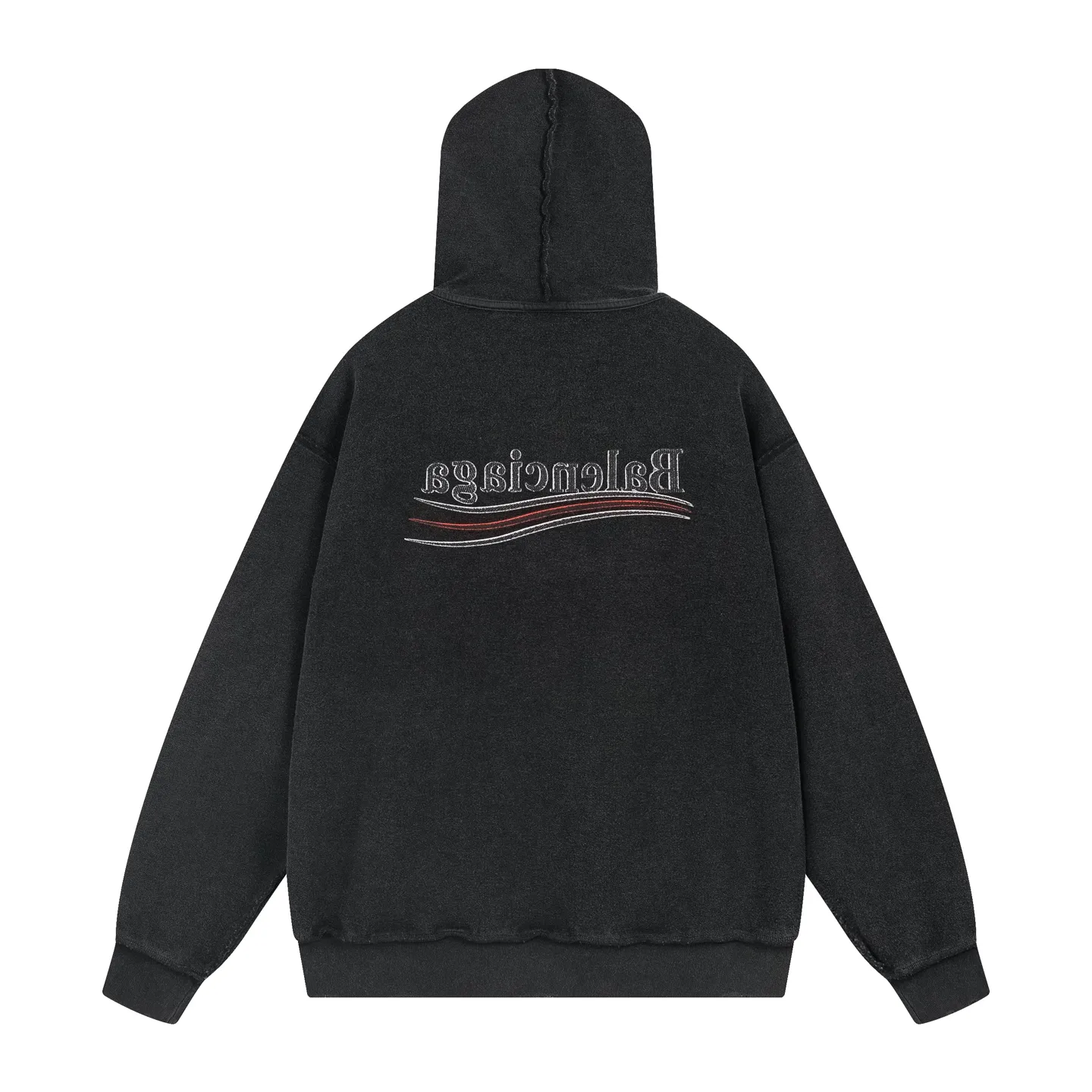 🅿️370 real photos [Top version. Official website quality] BALENCI*GA/Paris #2025 new style classic Coke wave spray LOGO embroidery on the reverse, washed, worn and worn hooded sweatshirt. The ready-made garments are stitched on the reverse side and washed, with a full sense of design. Comparisons are welcome. The fabric is made of Paris ZP custom-woven and dyed cotton sweatshirts. Weighing 460 grams, the cloth surface is clean. The cloth pattern is clear, soft and comfortable. The threads are dyed with no color difference. The classic letter LOGO is embroidered on the reverse using an imported Tajima embroidery machine. The effect is three-dimensional. Restore brick cabinet, adopt OS loose shoulder style. Same style for men and women. Code: BL259916 Color: washed black, size: XS S M L