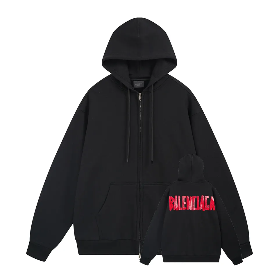 🅿️400 BALENCI*GA Paris' latest masking tape style hooded long-sleeved zipper sweatshirt. The back pattern is printed with imported environmentally friendly materials, and the tape is glued. Customized matching hardware. The letters are clear. The effect is three-dimensional. Exclusively pattern-woven and dyed 460g fabric. Threads are dyed in the same vat with zero color difference. Brick cabinet synchronization. Welcome to compare. Same style for men and women -Color: black beige -SIZE: Xs S M L Style No. 8970#