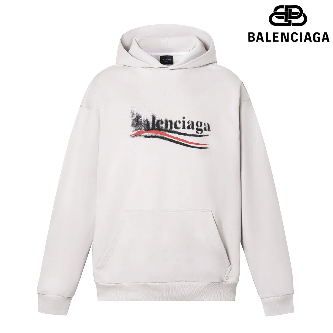 🅿️270 7109# Detailed picture Top version [BALENCIA*GA] Official website quality Paris's new fuzzy cola print hooded sweatshirt OS version Loose dropped shoulders Unisex style Fabric: 480g 100% cotton terry sweater Technology: Front panel digital direct printing Garment wash Shaping Solid color Color: Black blue off-white Size: XS S M L