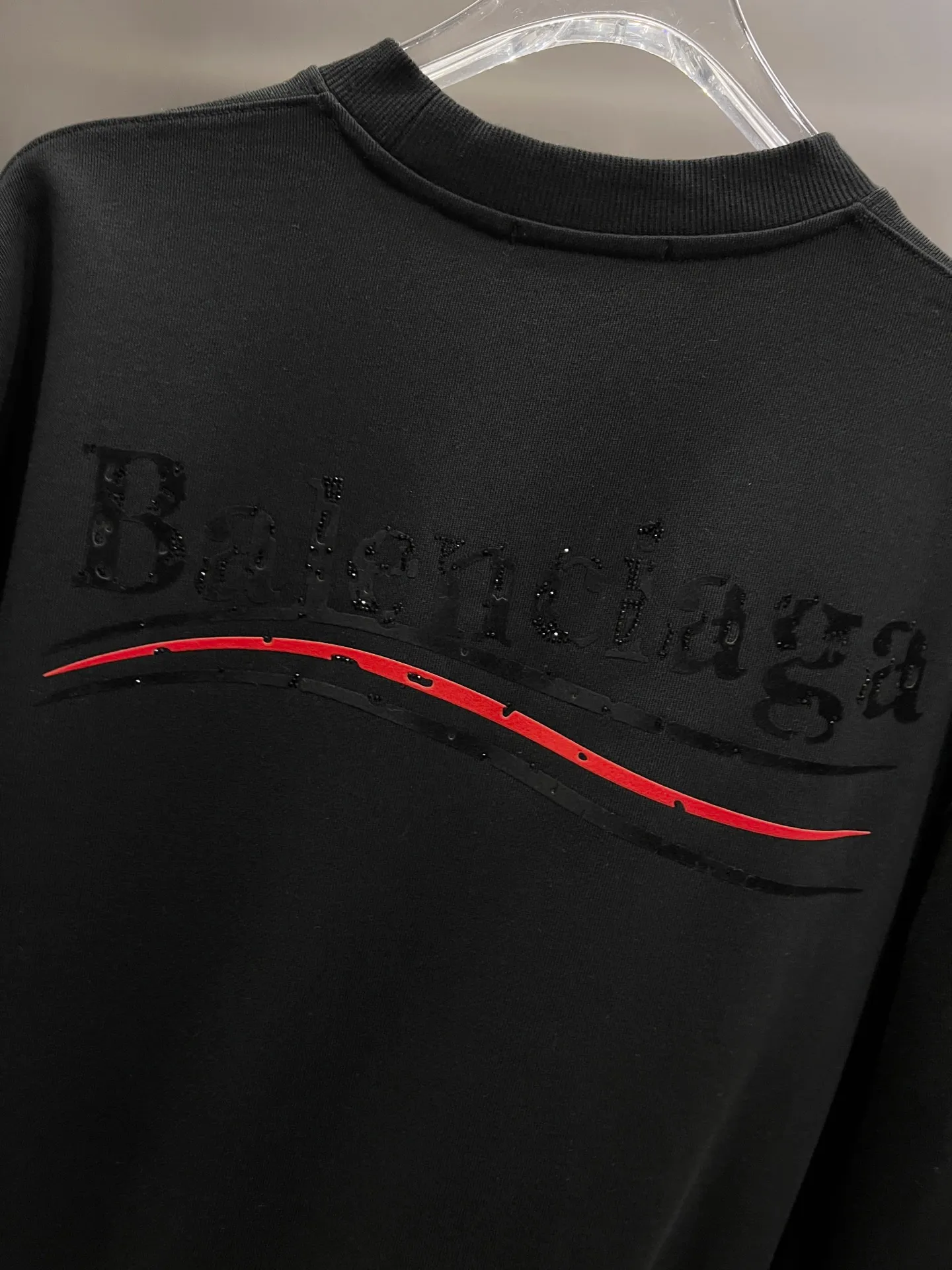 🅿️260 BAL Balenciaga 2025 Autumn and Winter New Style Round Neck Long Sleeve Sweater Classic Coke Logo Print + Hot Diamond Process Uniform Loose Version for Men and Women S M L XL XXL Five Codes Color: Black White