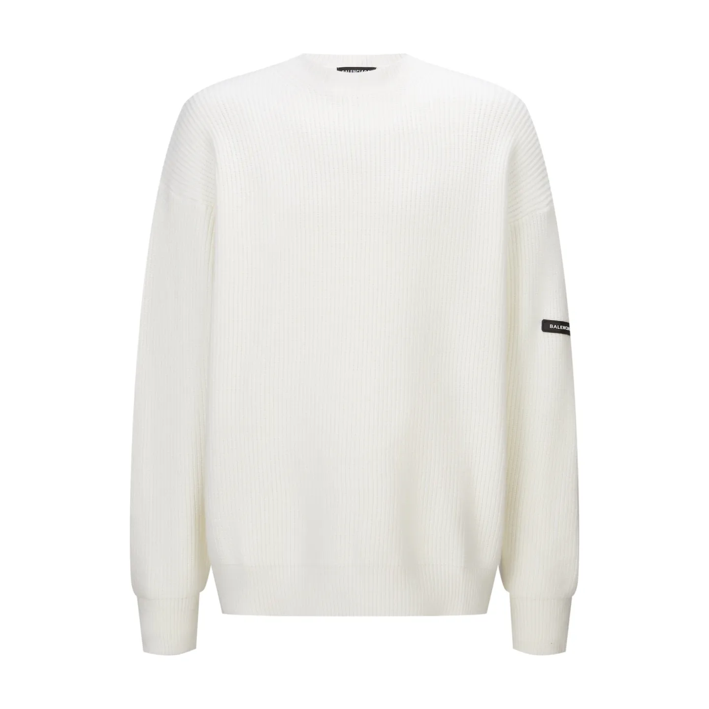 🅿️480 [Exclusive supply] BLCG sleeve arm silicone leather label crew neck sweater (white) The fabric is made of big brand yarn, and the fabric composition is 90% cotton, 10% wool. The fabric pattern is stiff. The high cotton content can make the clothes droop and restore the original effect. The 10% wool content can fully tighten the fabric density and make the clothes achieve a certain degree of warmth. The leather label is made of natural silicone material. The original white fonts in the label are molded and customized, and the size is consistent with the original. This style is made of wool blend fabric, round neck, long sleeves, sleeves decorated with logo art silicone work, 90 wool 10% cotton spandex decorative parts. Size:S-M-L-XL