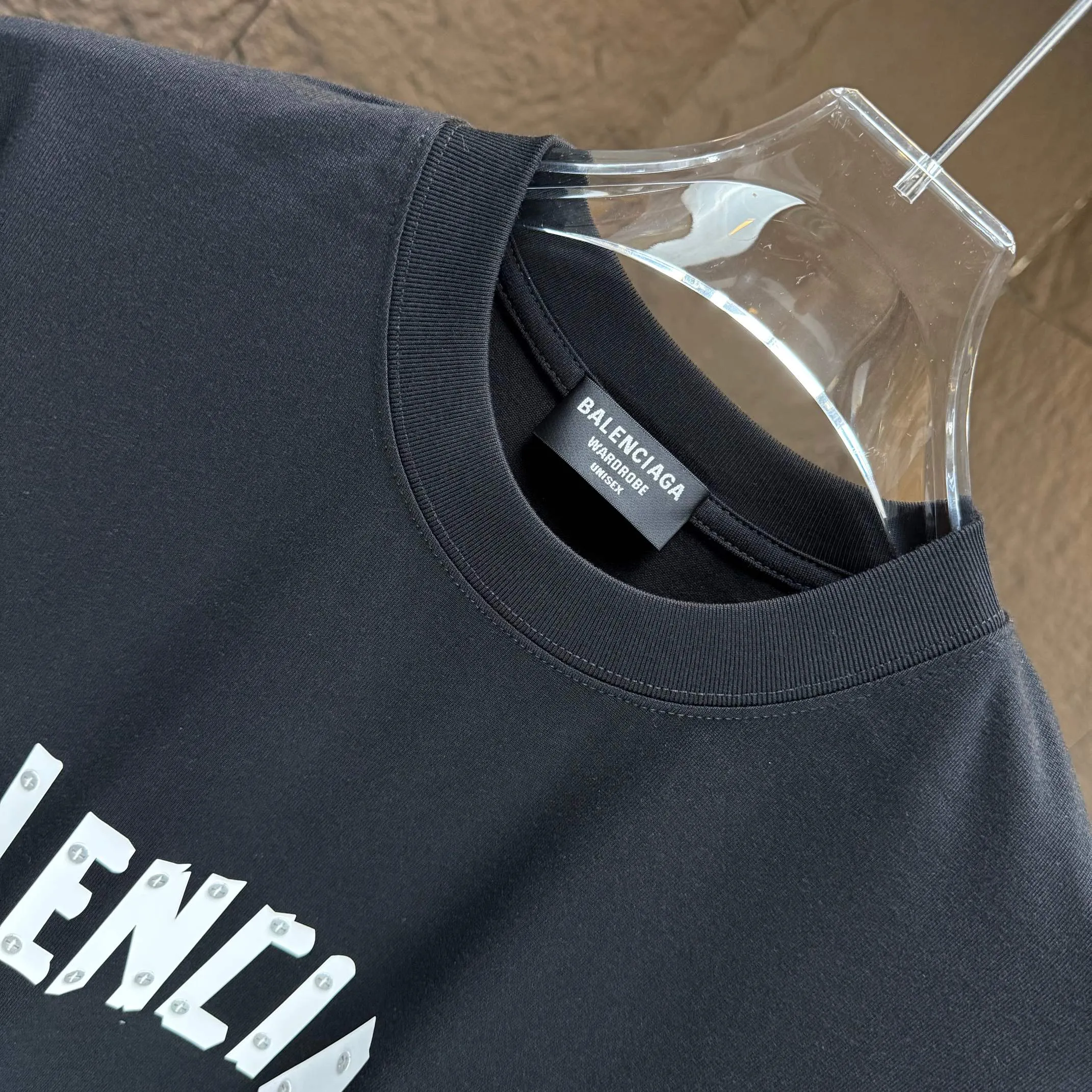 🅿️240 BALENC* Paris* 2025 autumn and winter new thick long-sleeved T-shirt 320g pure cotton letter logo three-dimensional silicone Color: Black White Angora Red Size: S M L XL